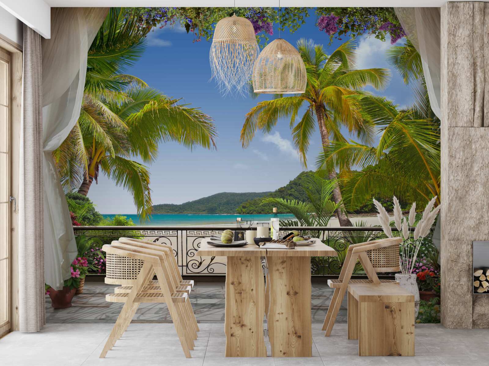 Fotobehang landschap met palmbomen op het strand