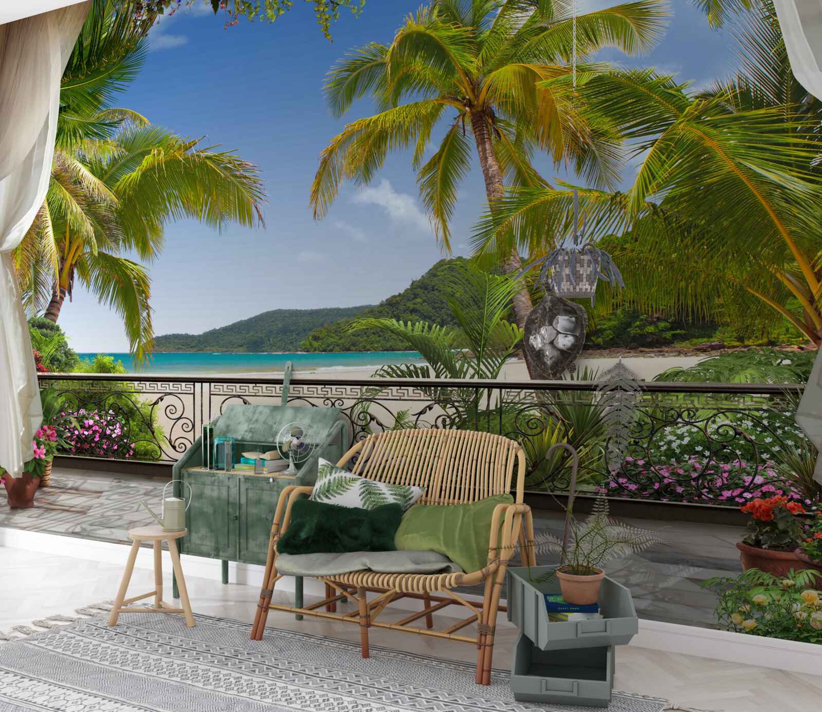 Fotobehang landschap met palmbomen op het strand