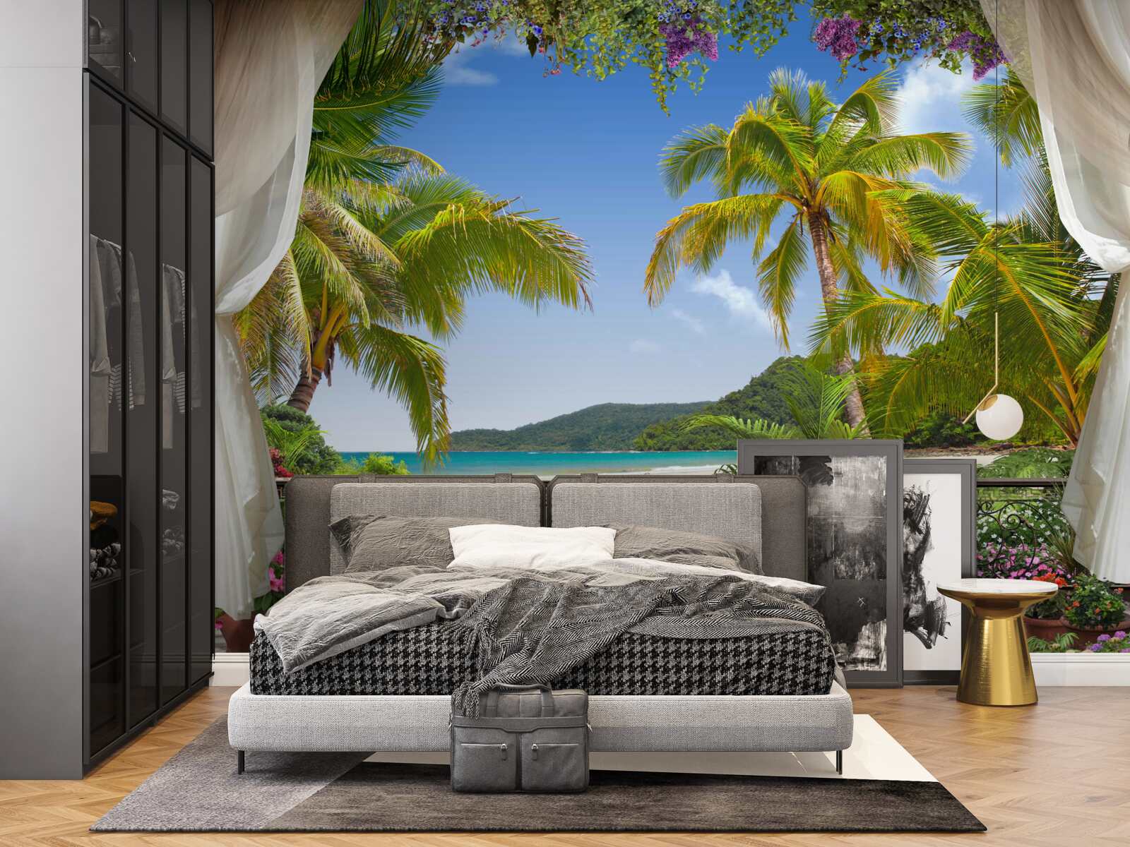 Fotobehang landschap met palmbomen op het strand