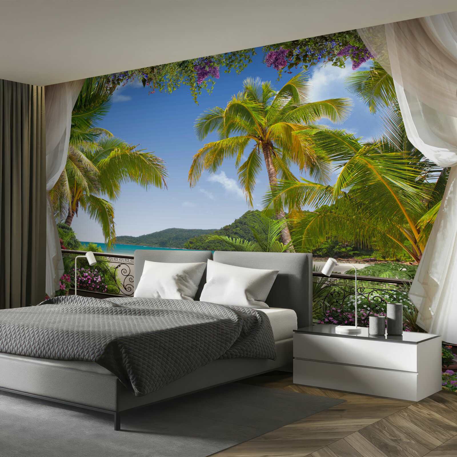 Fotobehang landschap met palmbomen op het strand