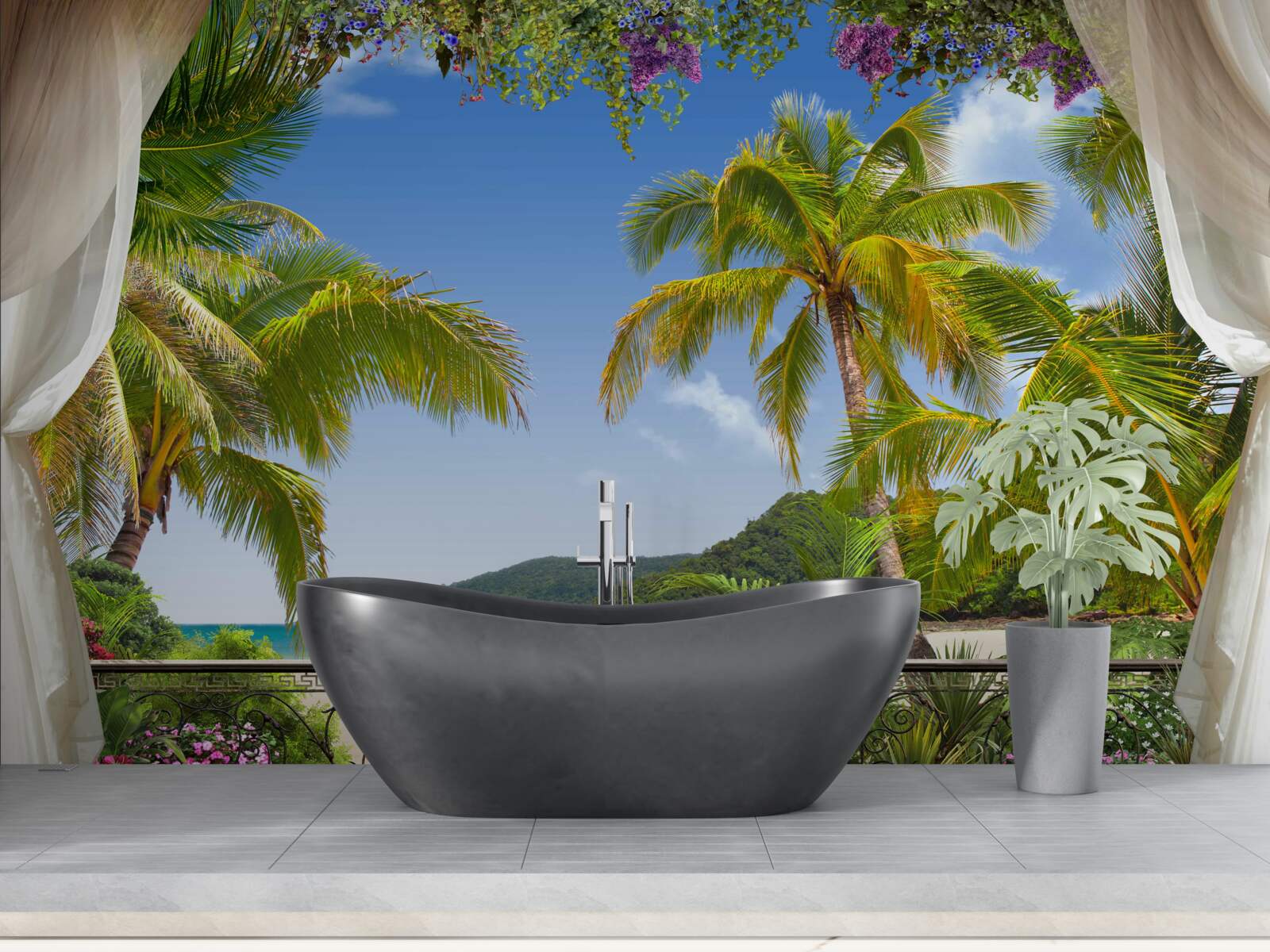 Fotobehang landschap met palmbomen op het strand