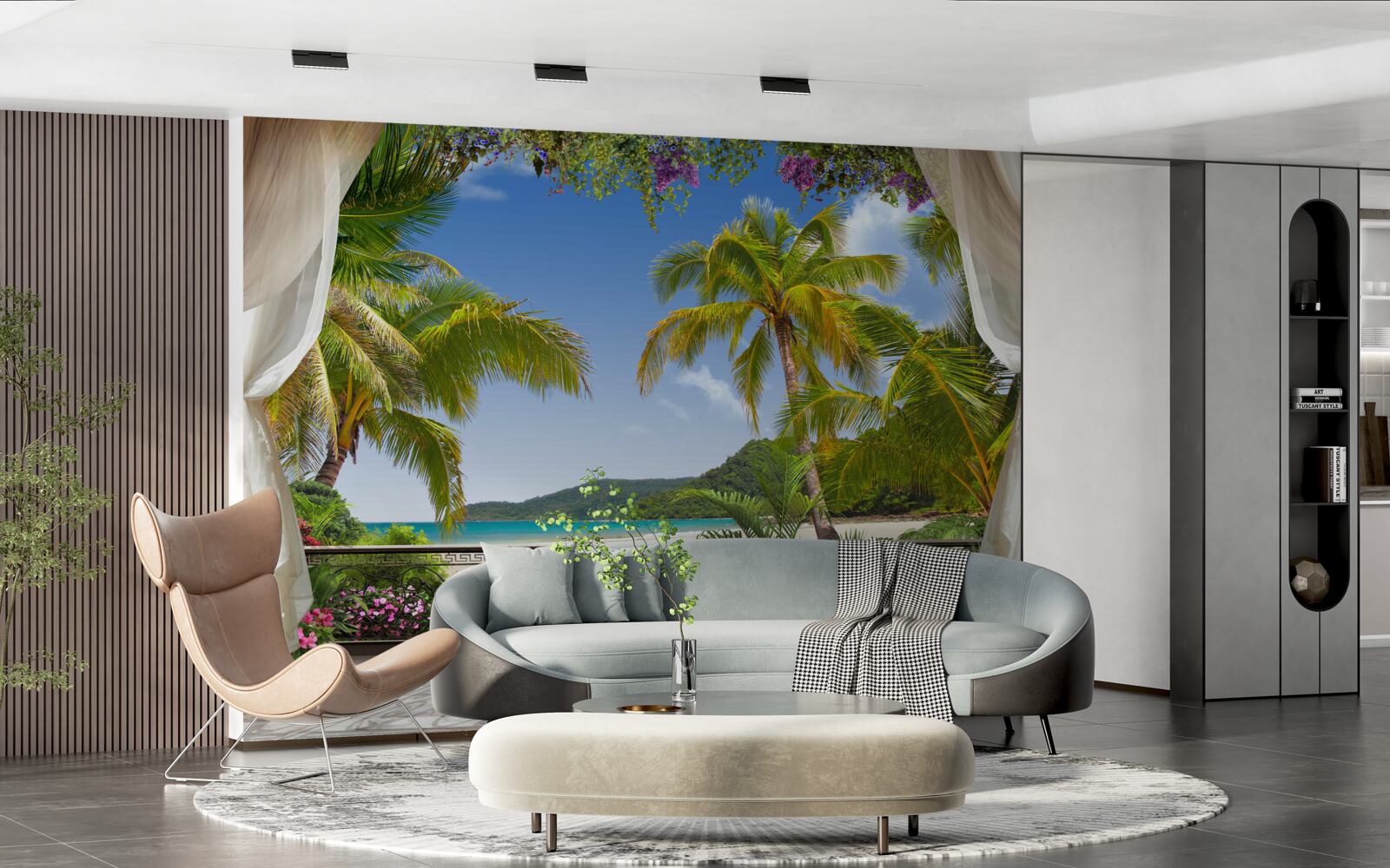 Fotobehang landschap met palmbomen op het strand