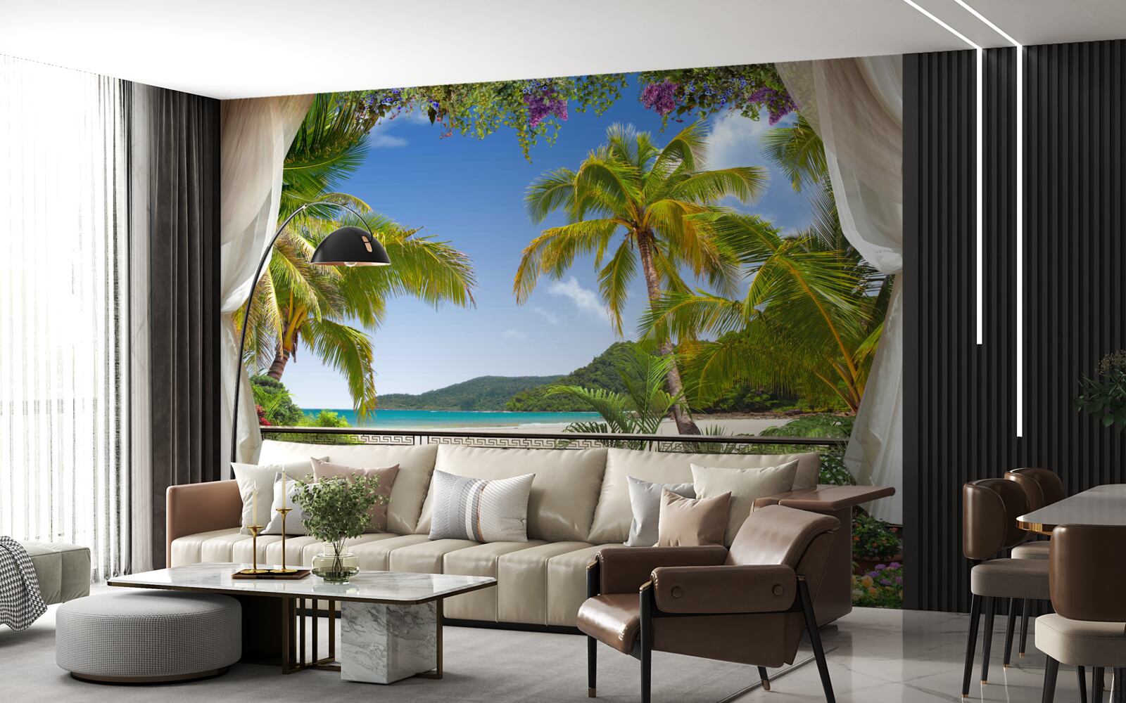 Fotobehang landschap met palmbomen op het strand