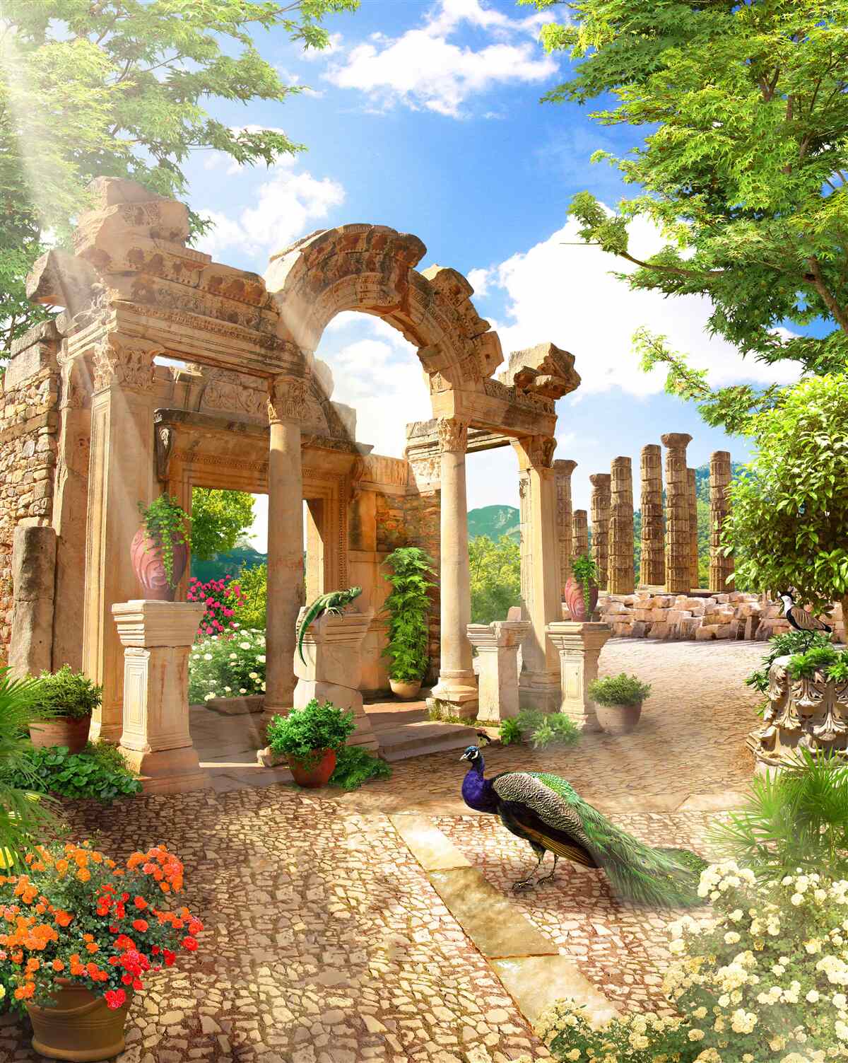 Fotobehang stenen boogstructuren met steunen