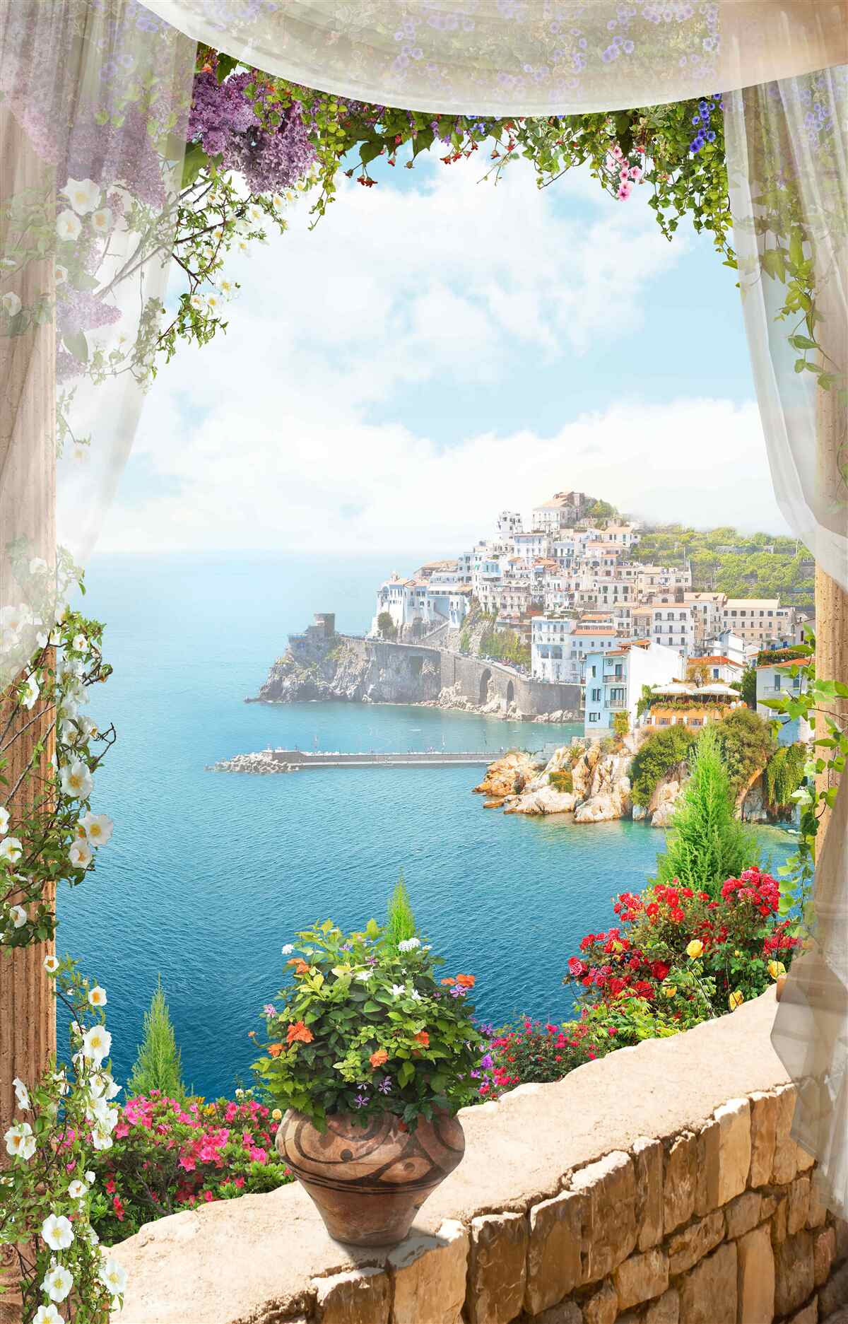 Fotobehang adembenemend zeegezicht en stadsgezicht