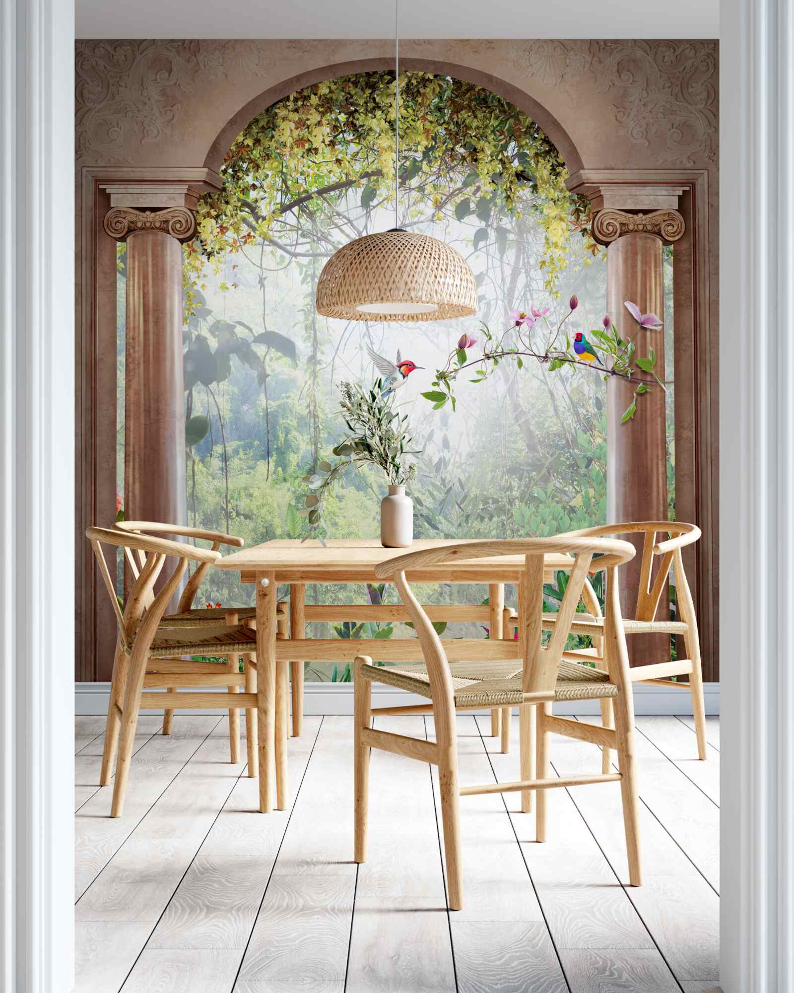 Fotobehang tuin met stenen boog