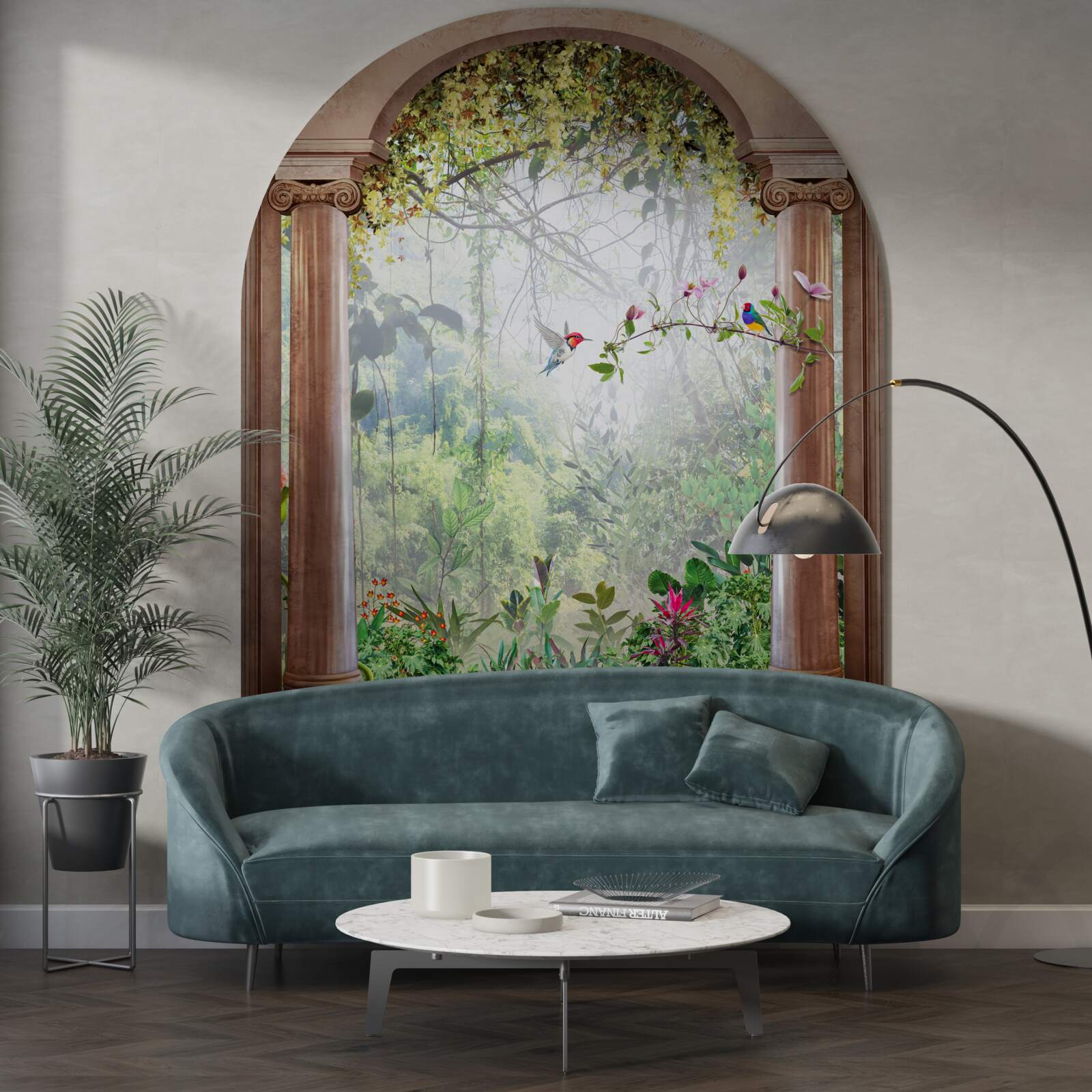 Fotobehang tuin met stenen boog