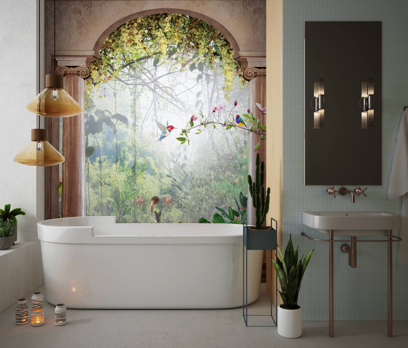 Fotobehang tuin met stenen boog