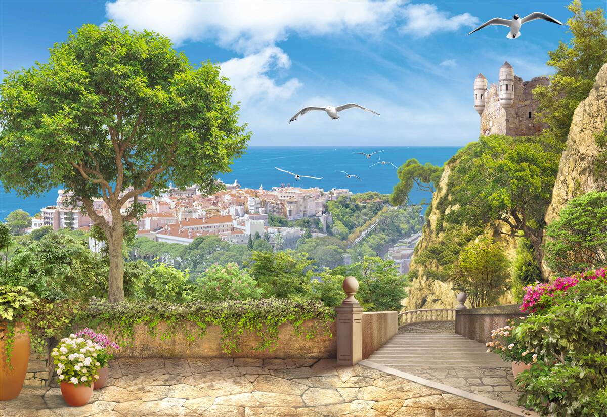 Fotobehang een stad bij de oceaan