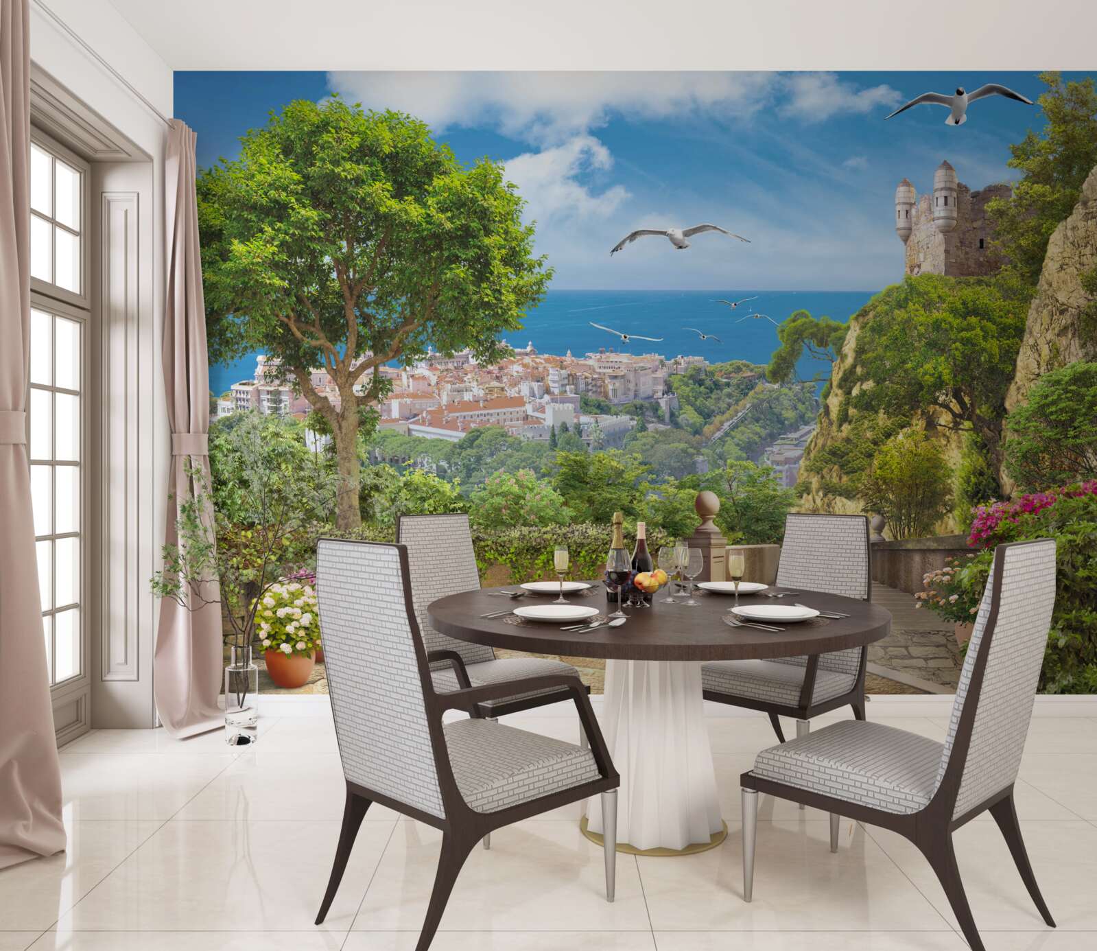 Fotobehang een stad bij de oceaan