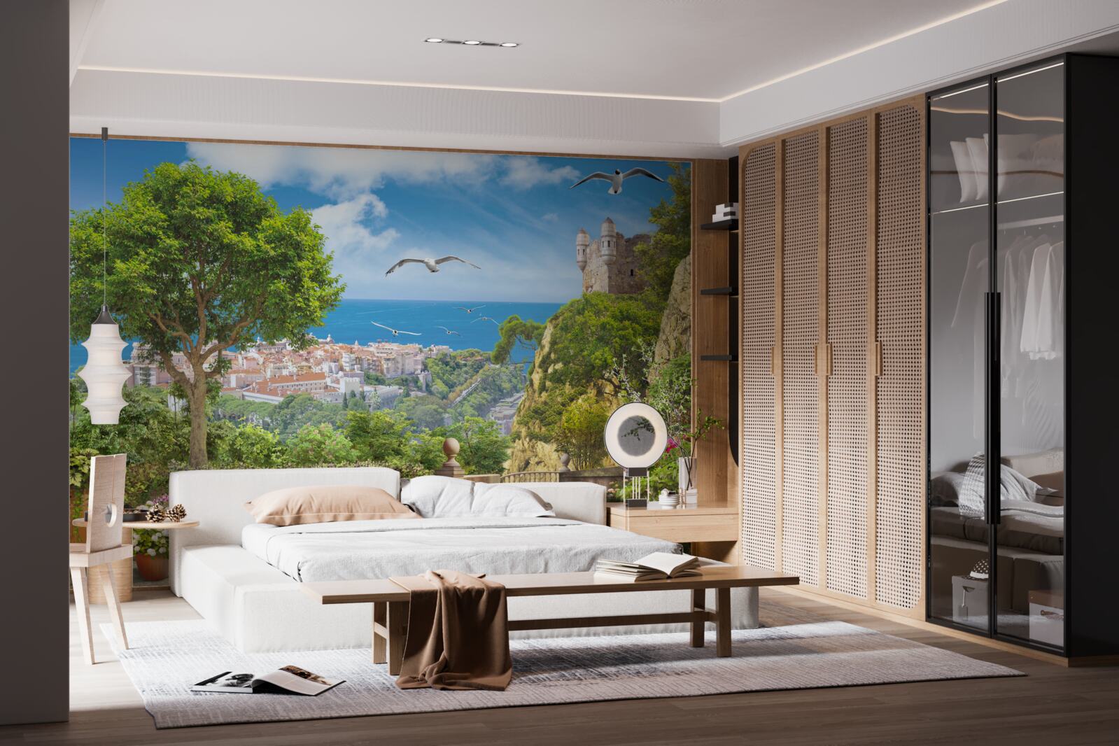 Fotobehang een stad bij de oceaan