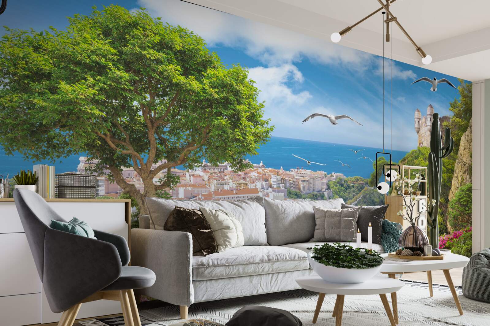 Fotobehang een stad bij de oceaan