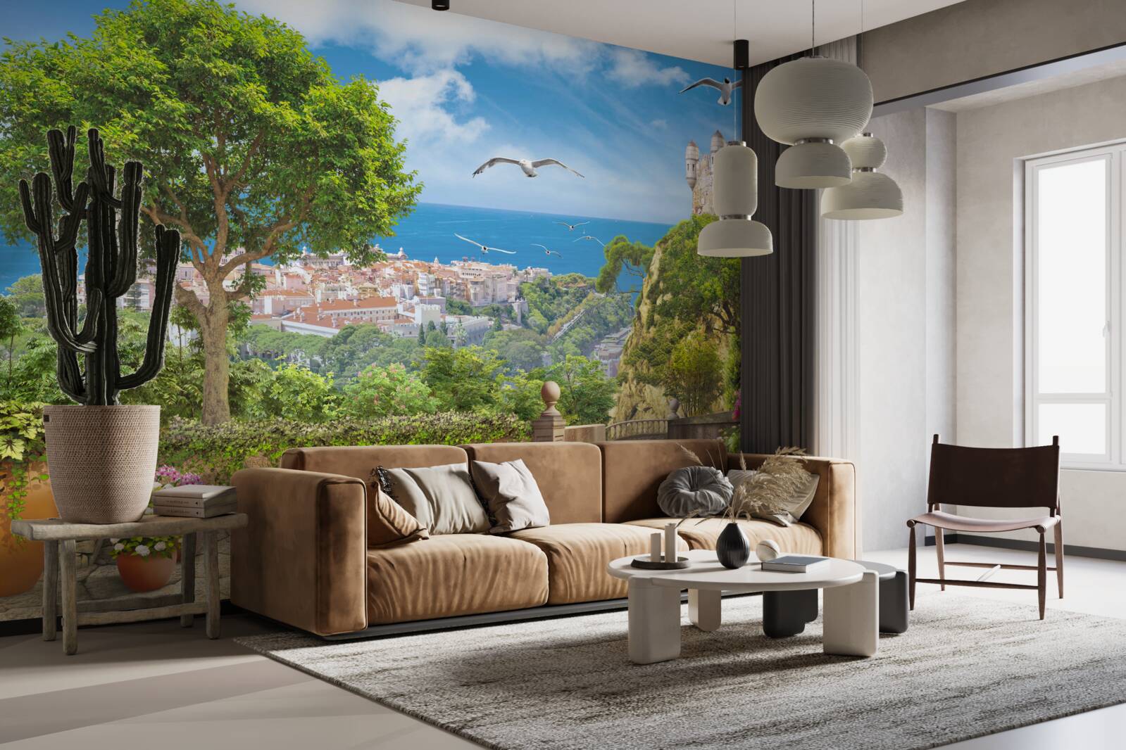 Fotobehang een stad bij de oceaan