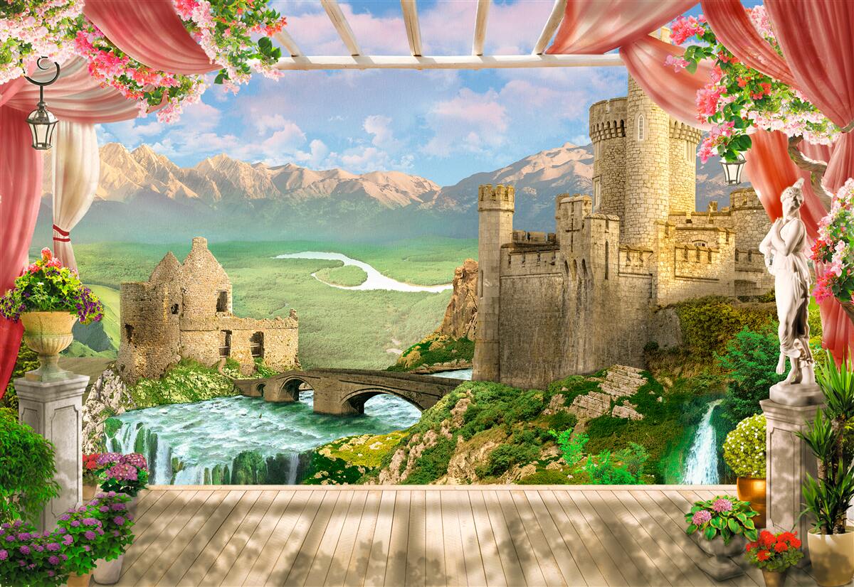 Fotobehang panorama van het oude kasteel