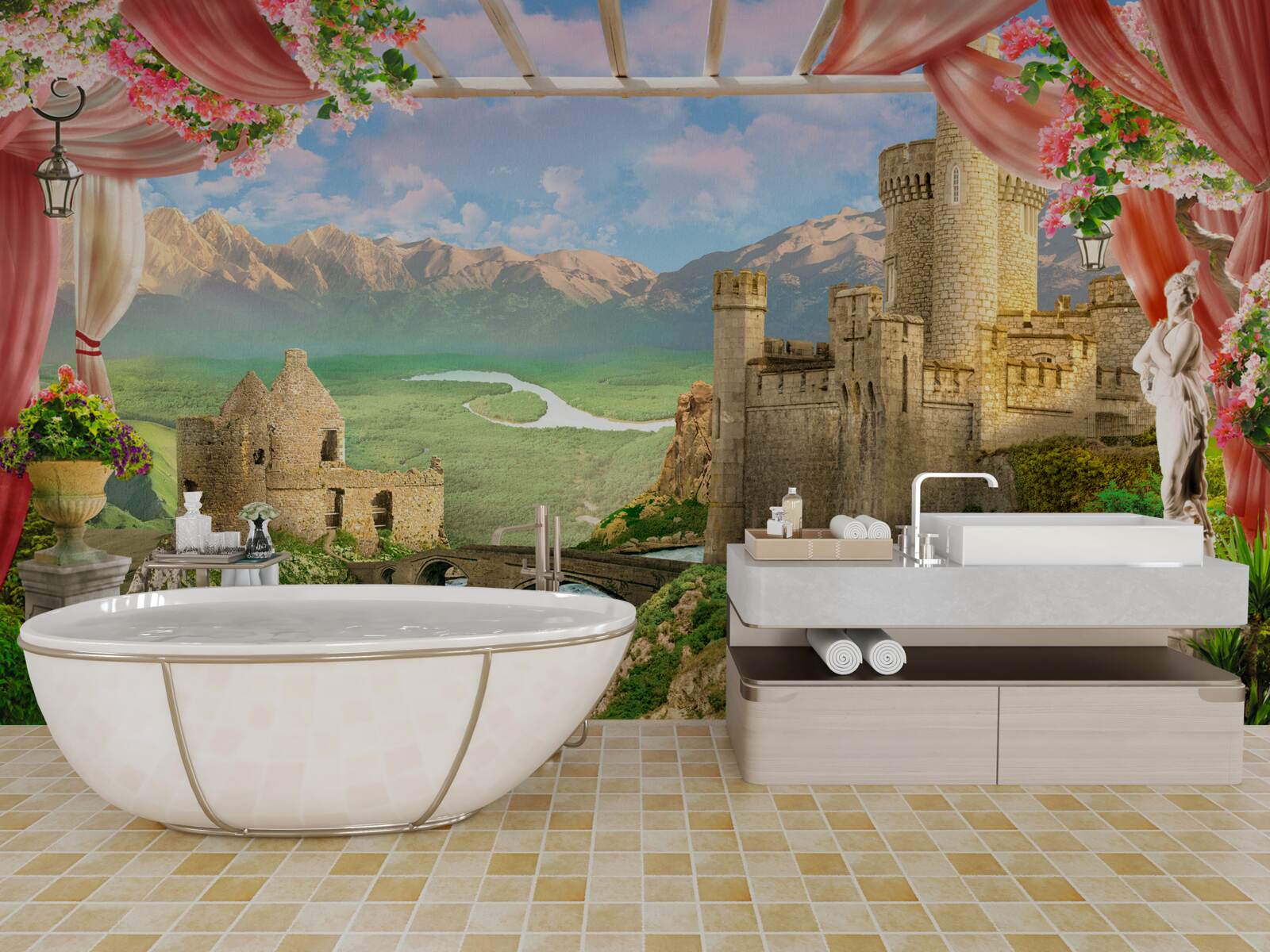 Fotobehang panorama van het oude kasteel