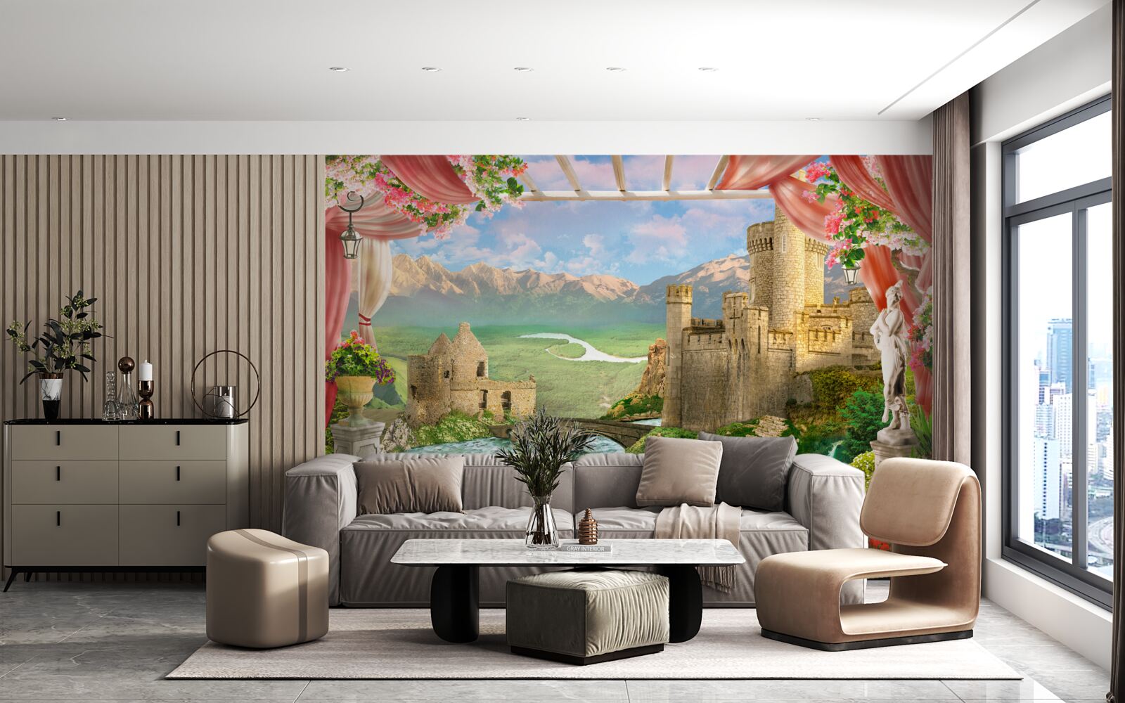 Fotobehang panorama van het oude kasteel