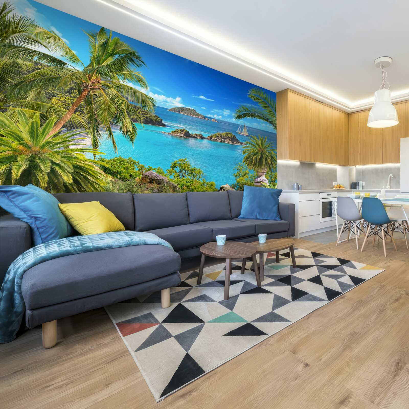 Fotobehang oceaan en kokospalmen