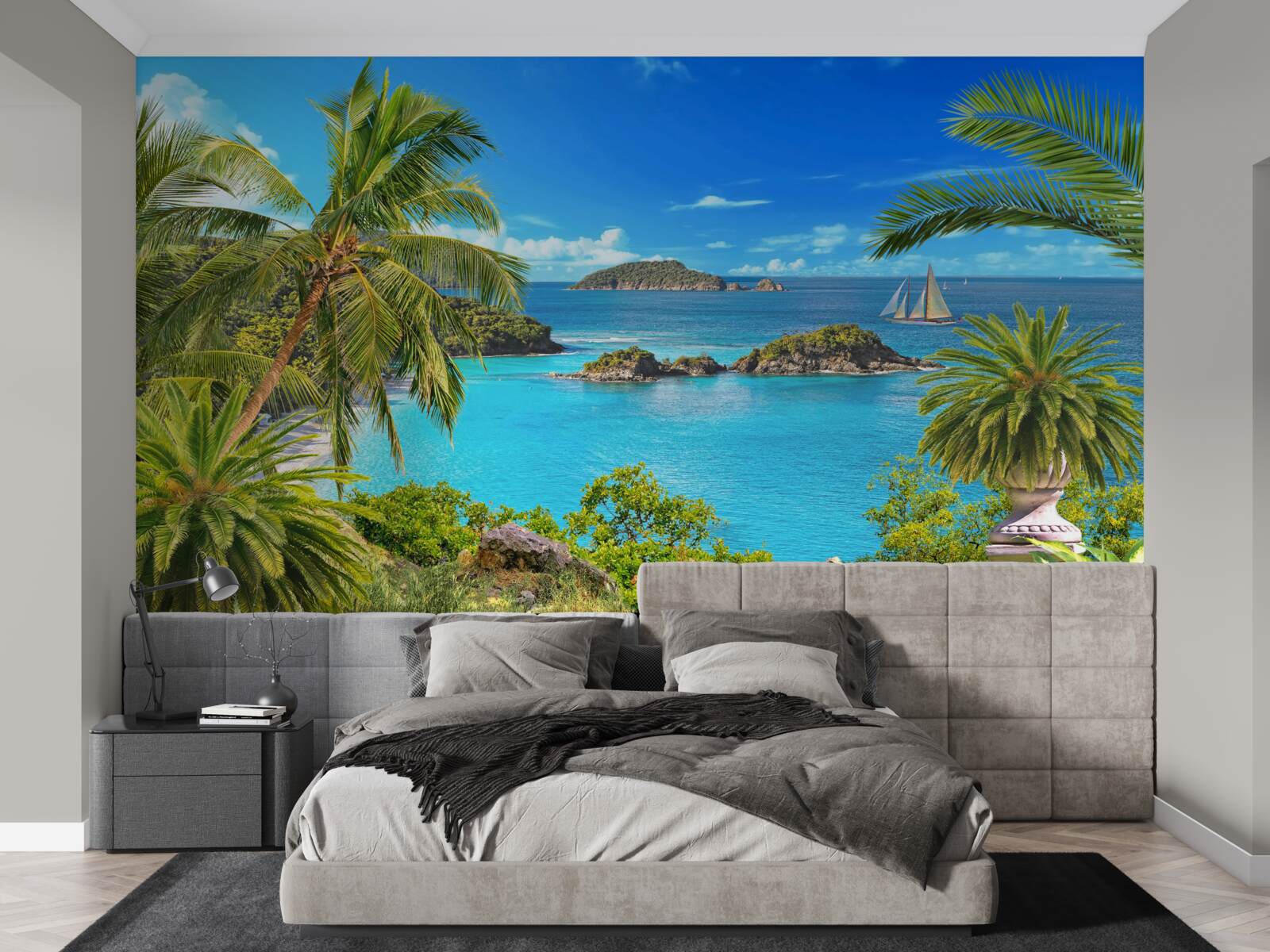 Fotobehang oceaan en kokospalmen