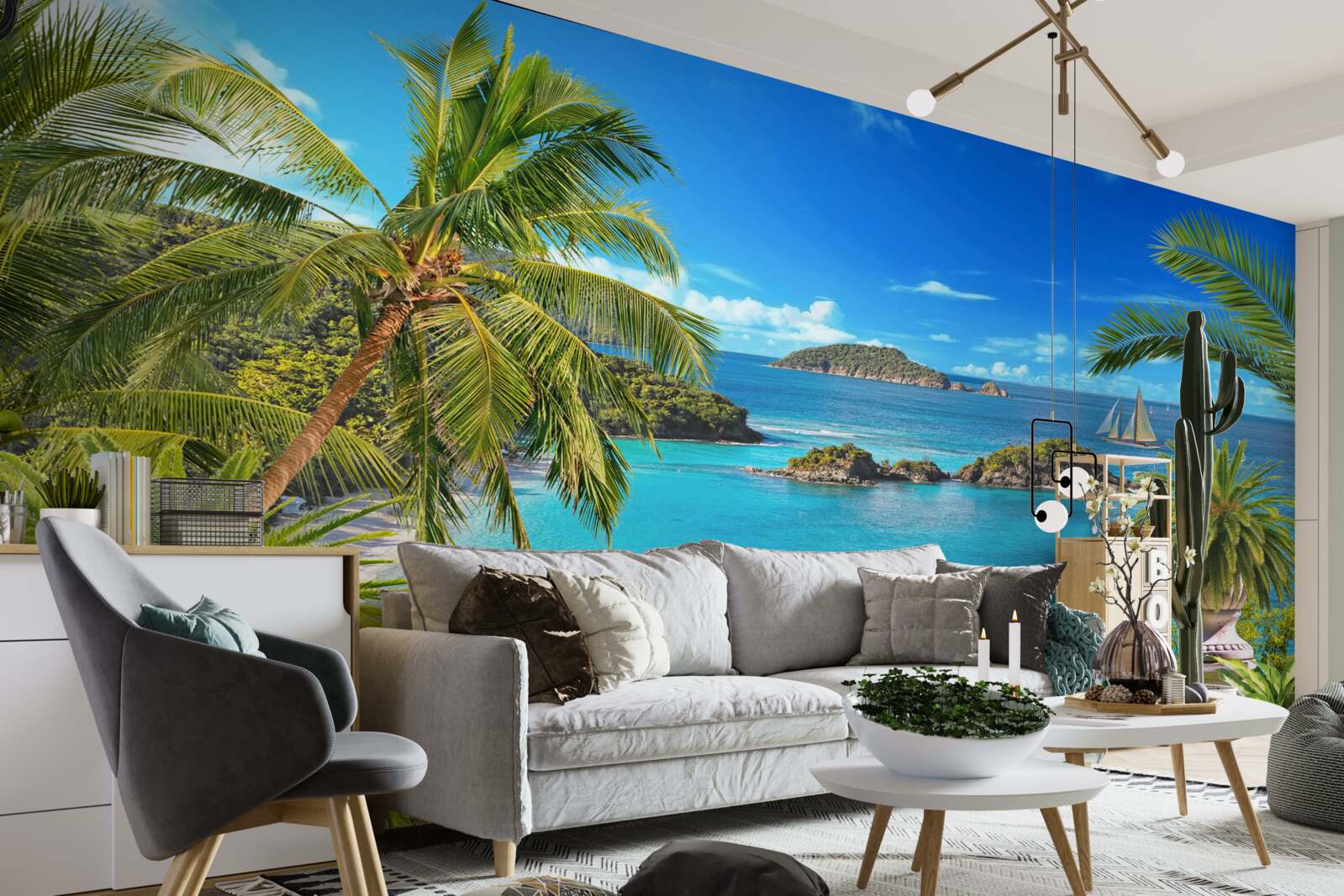 Fotobehang oceaan en kokospalmen