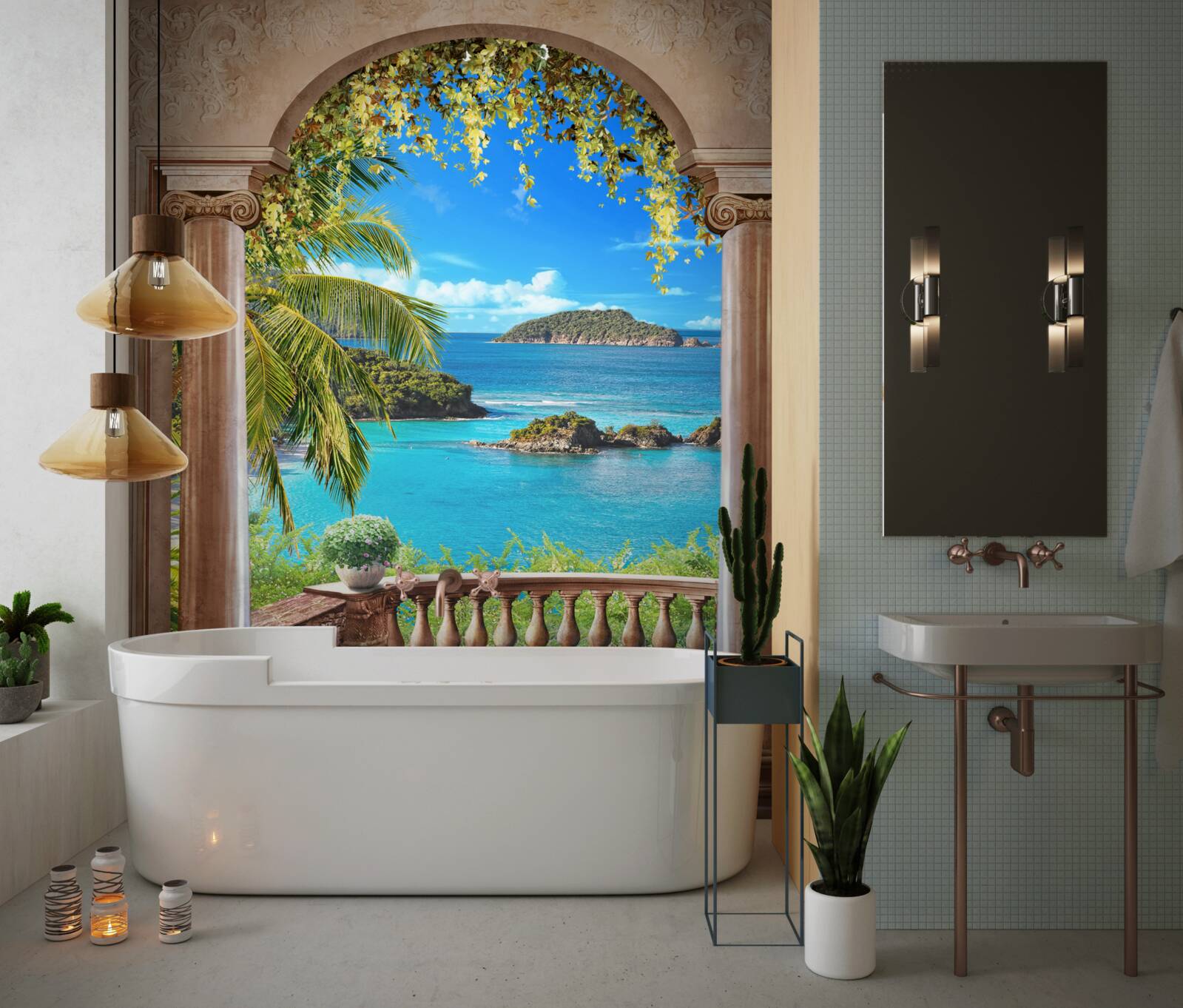 Fotobehang balkon met adembenemend uitzicht