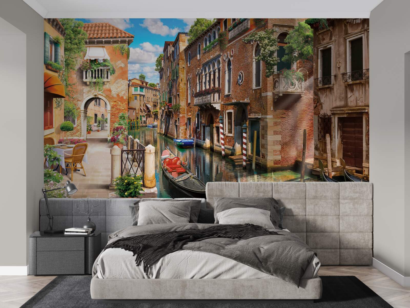 Fotobehang gondel links op een parkeerplaats in venetië