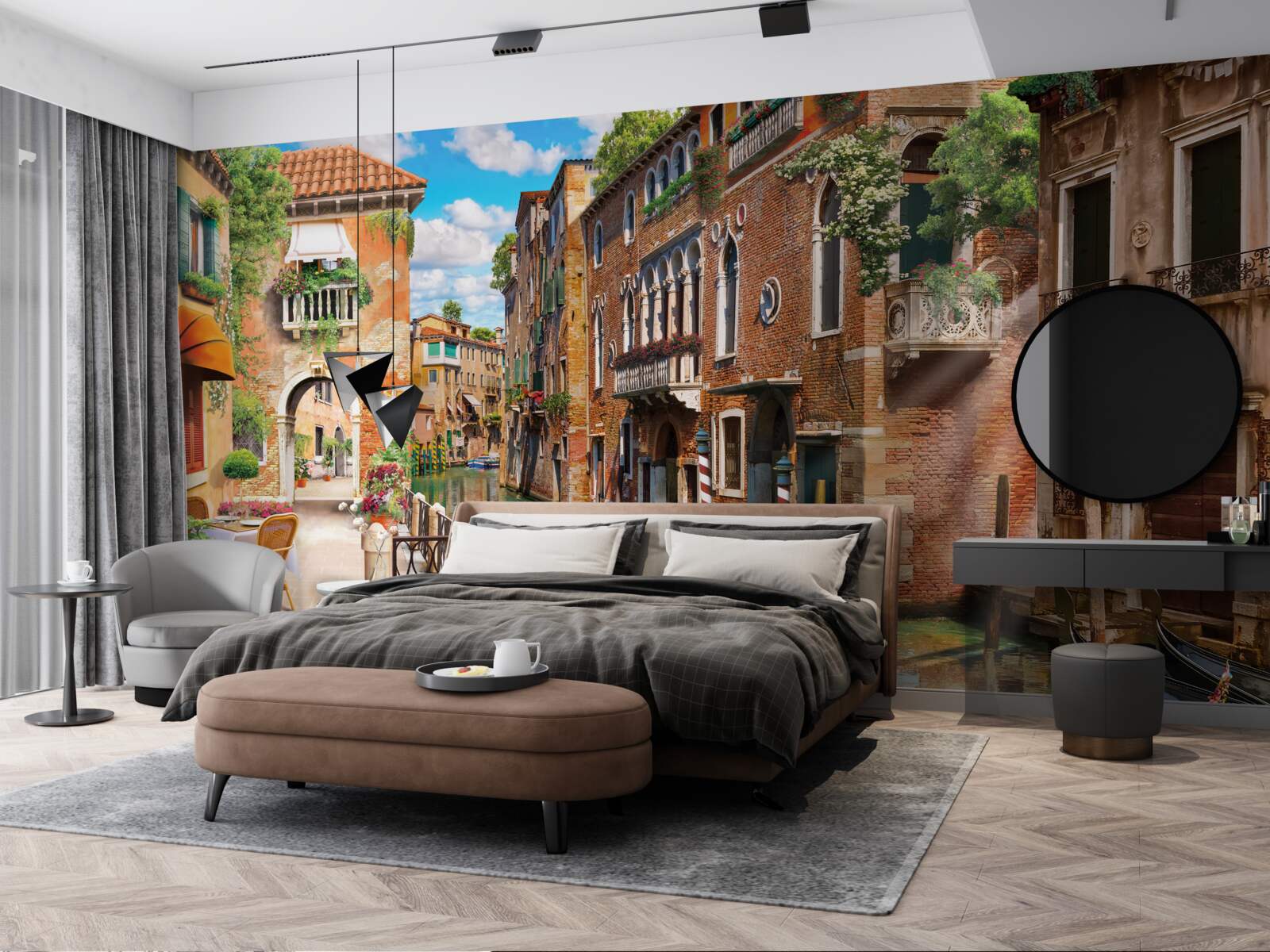 Fotobehang gondel links op een parkeerplaats in venetië