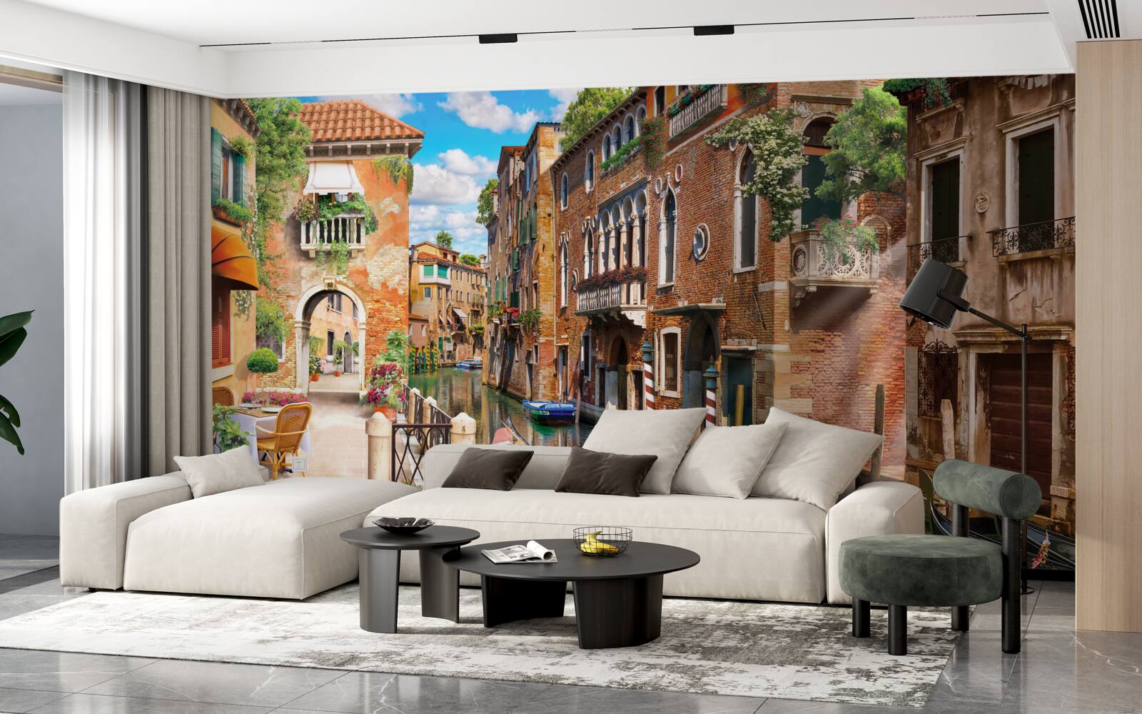 Fotobehang gondel links op een parkeerplaats in venetië