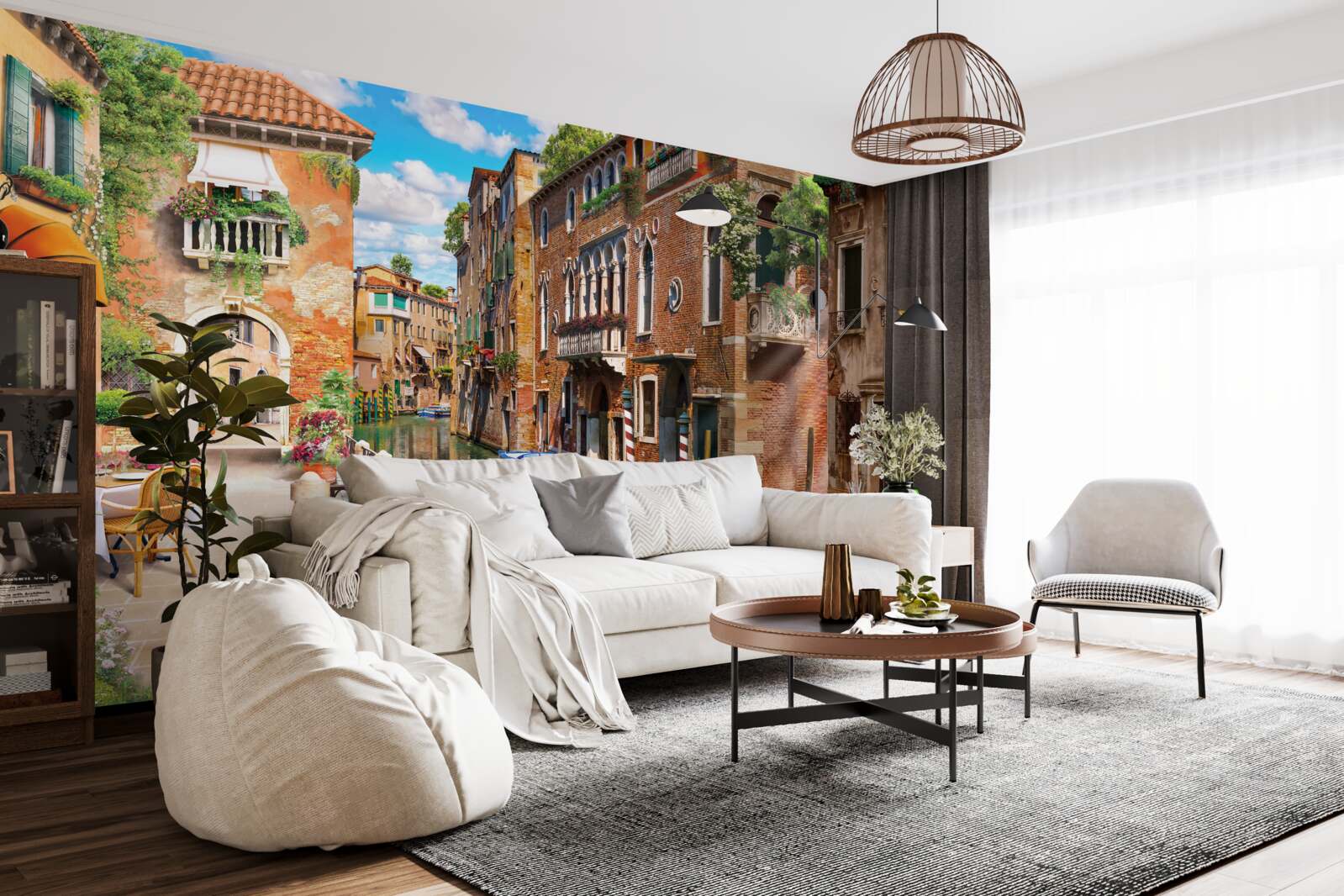 Fotobehang gondel links op een parkeerplaats in venetië