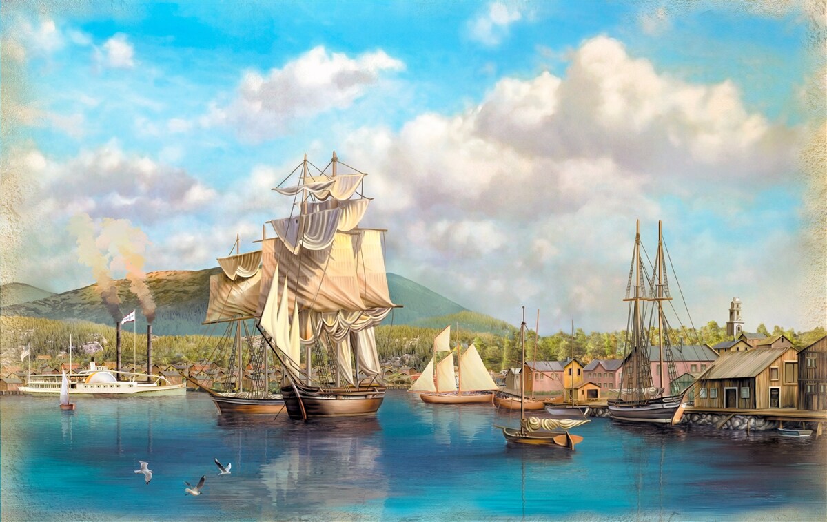 Fotobehang afgemeerde zeilboten van verschillende grootte