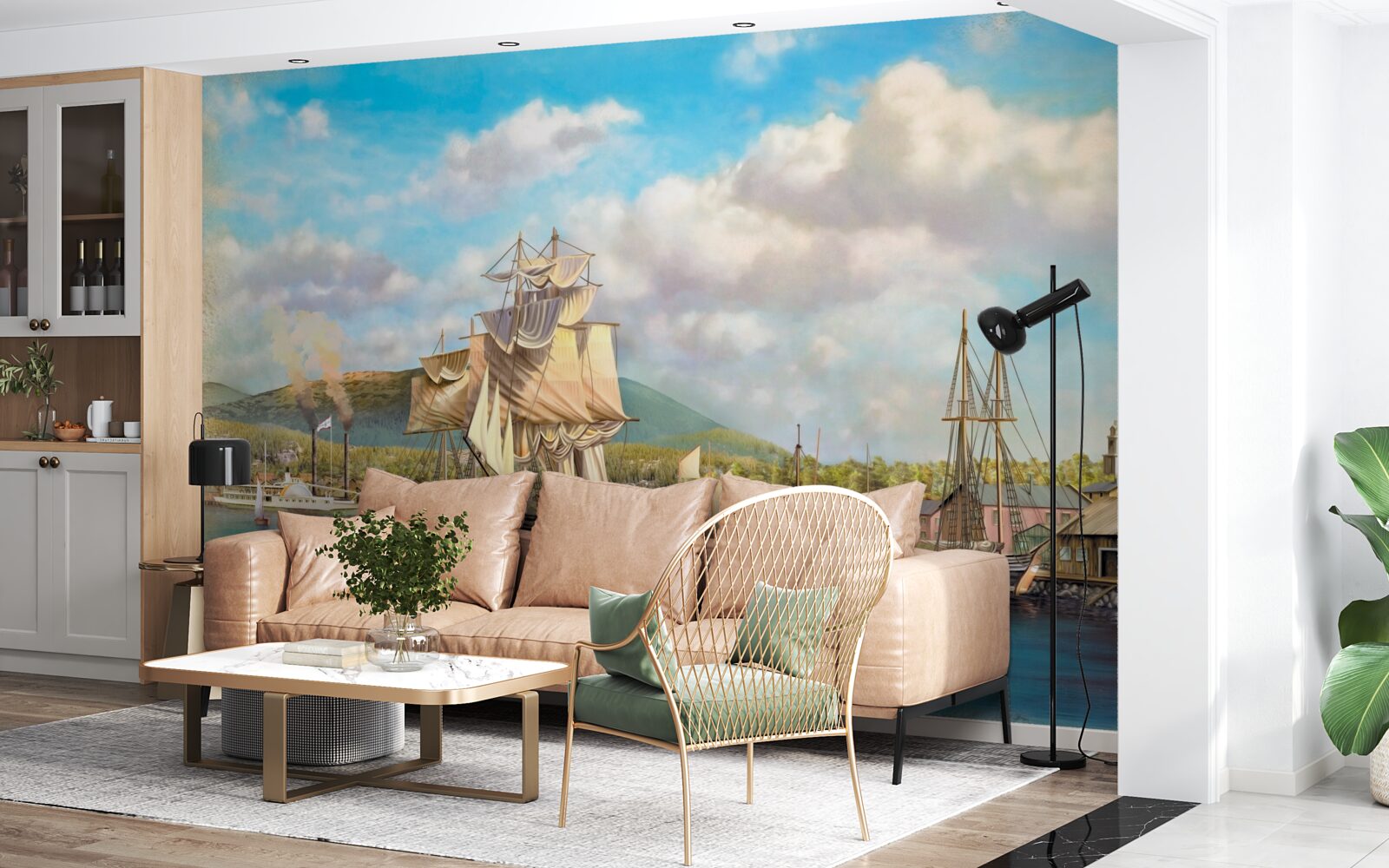 Fotobehang afgemeerde zeilboten van verschillende grootte