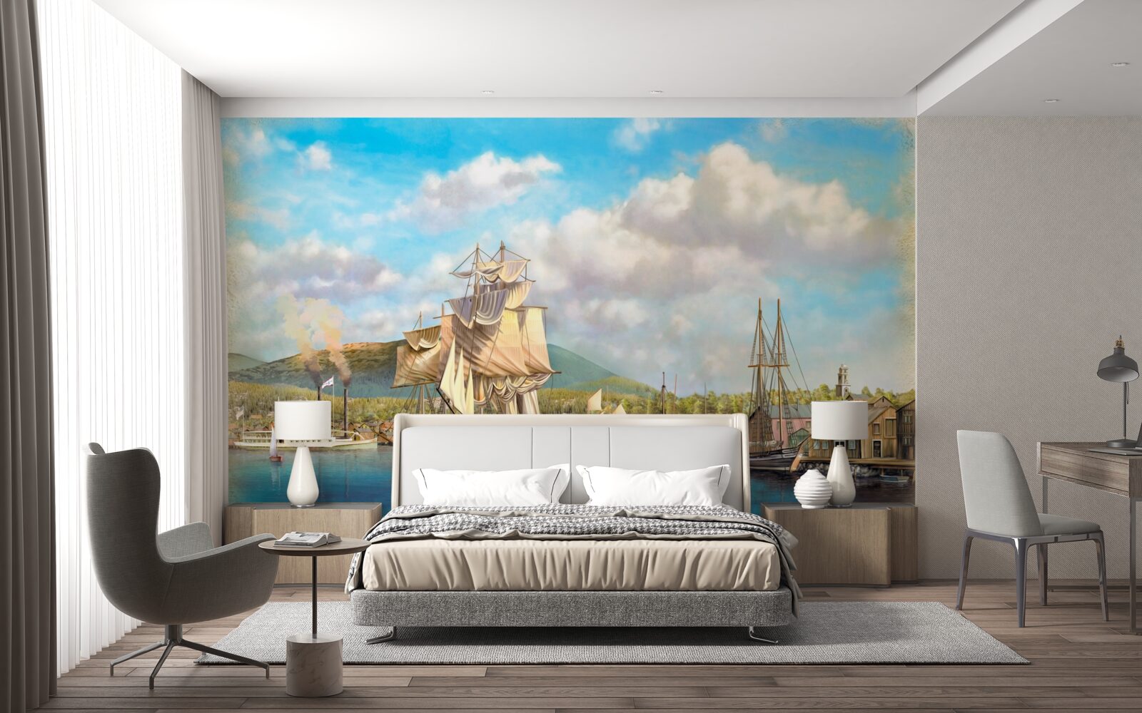 Fotobehang afgemeerde zeilboten van verschillende grootte