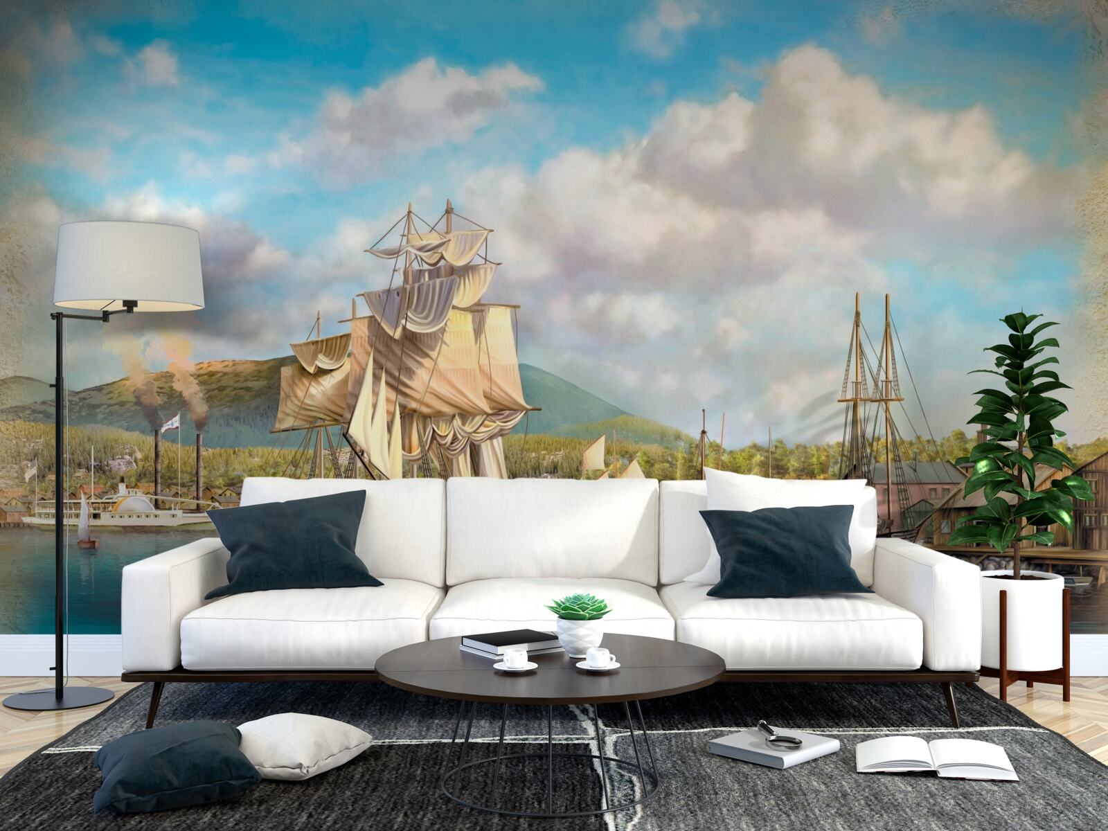 Fotobehang afgemeerde zeilboten van verschillende grootte