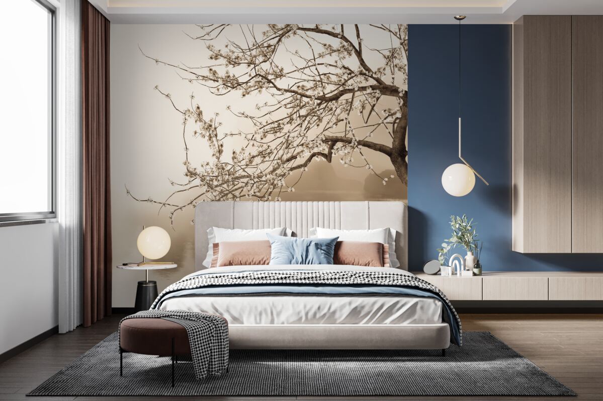 Fotobehang man die op een schip vaart