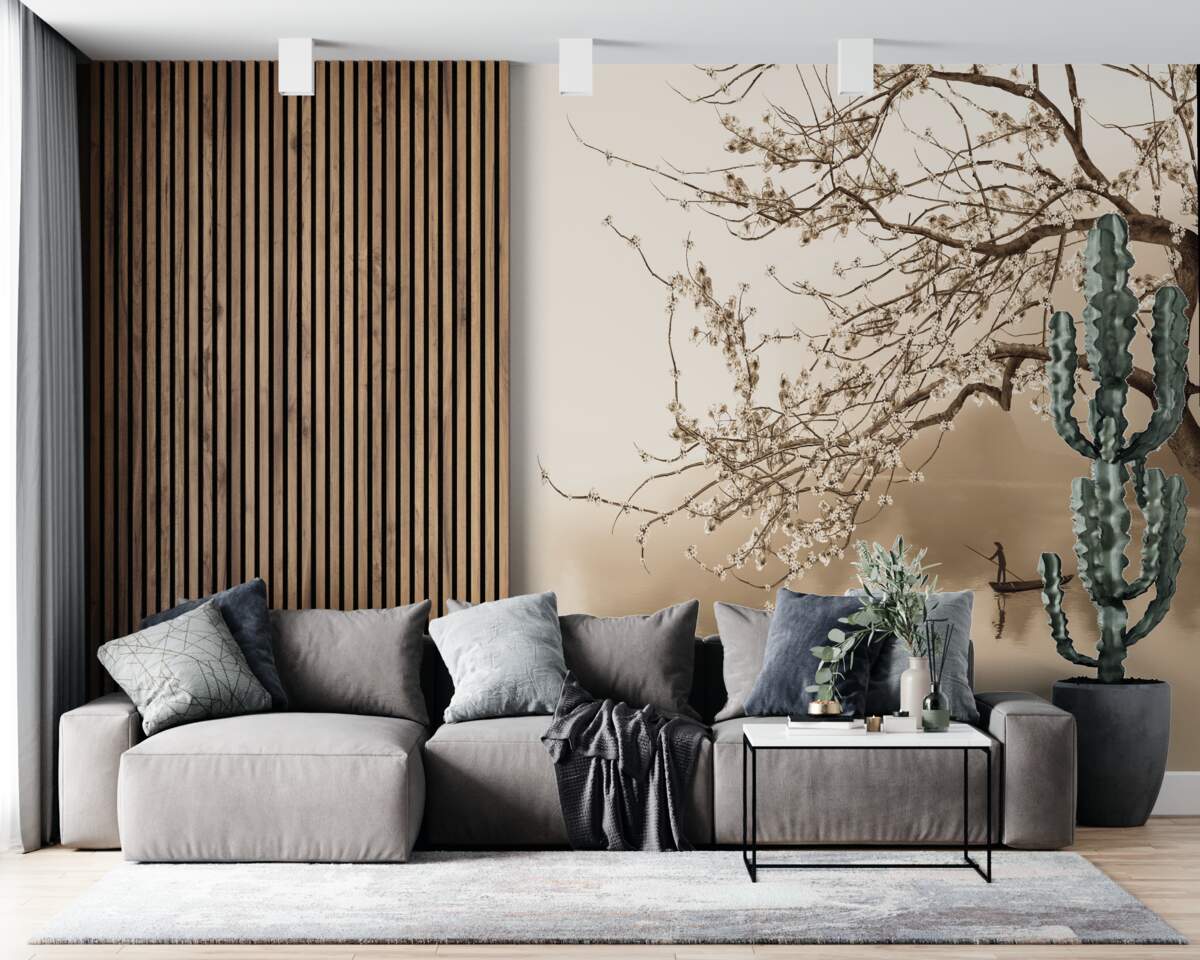 Fotobehang man die op een schip vaart