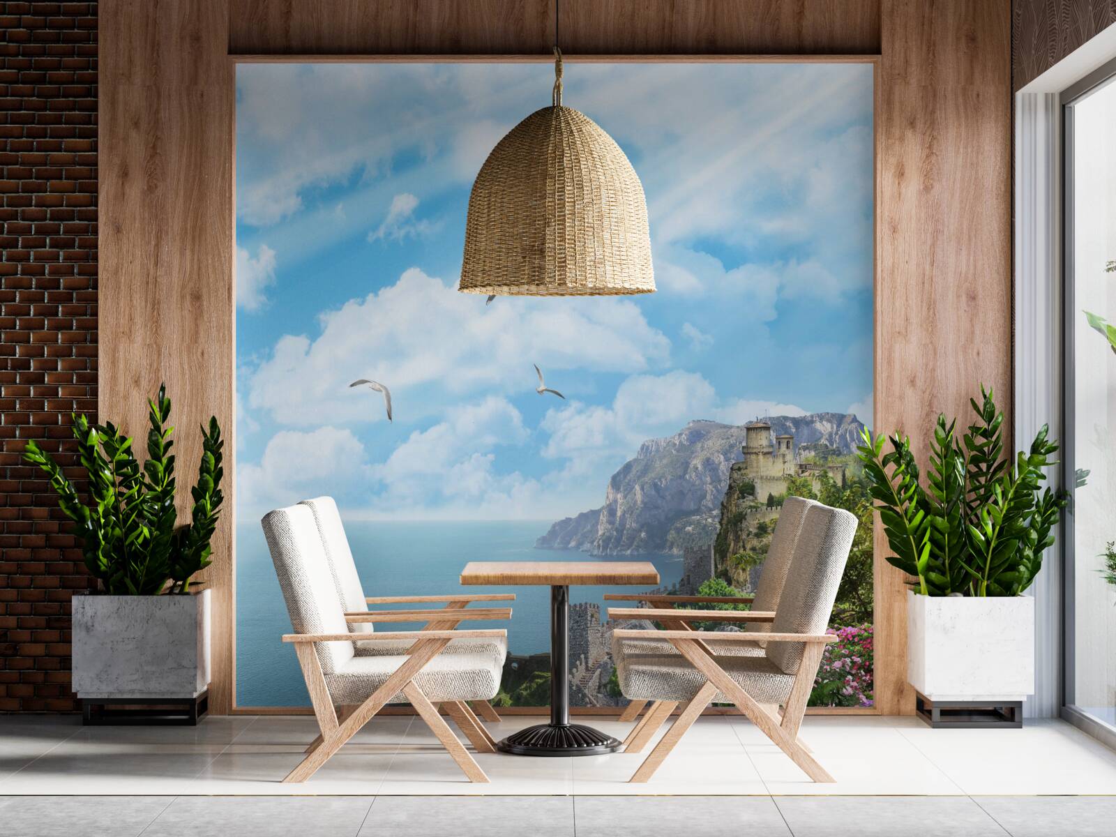 Fotobehang vogels die over de oceaan vliegen