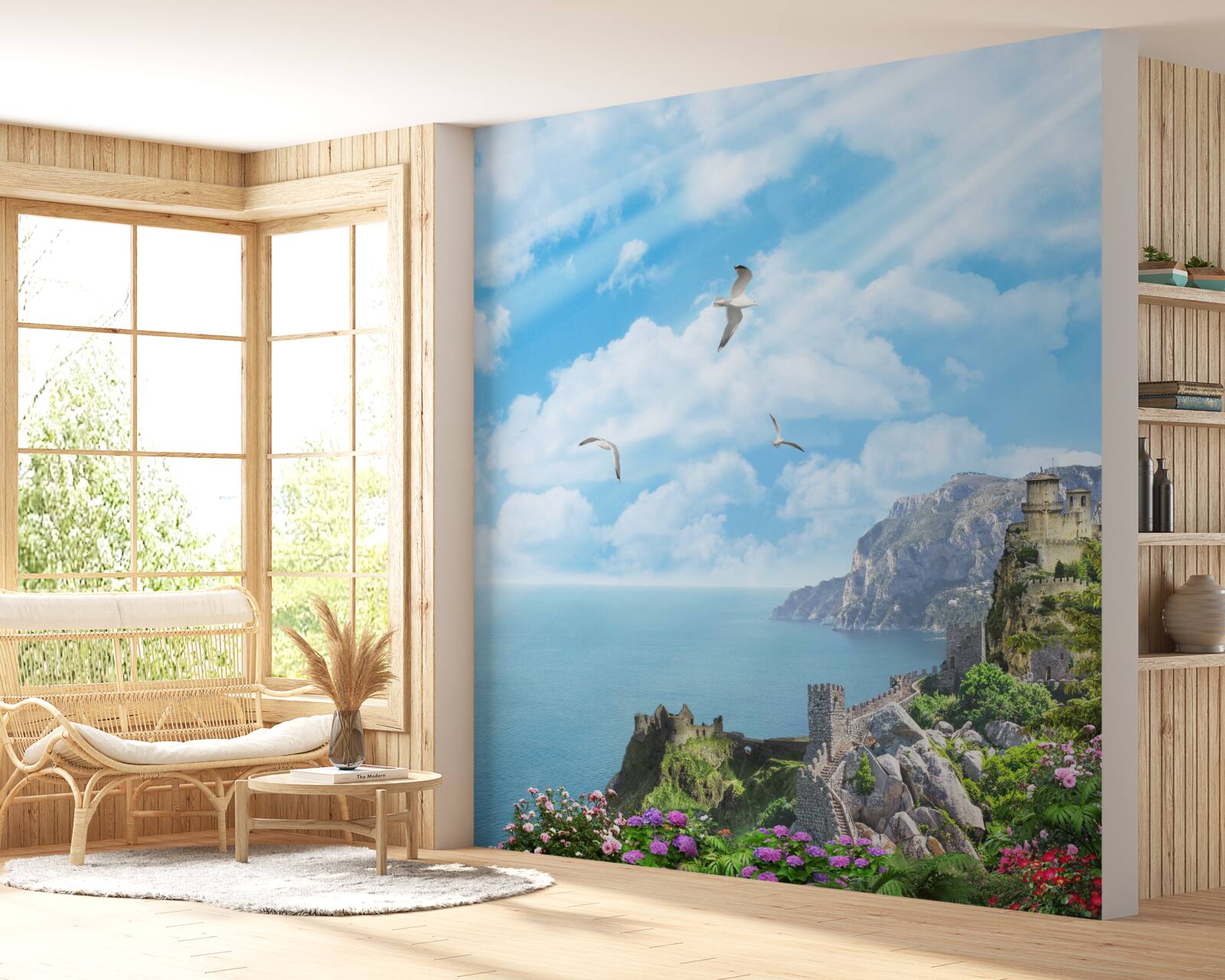 Fotobehang vogels die over de oceaan vliegen