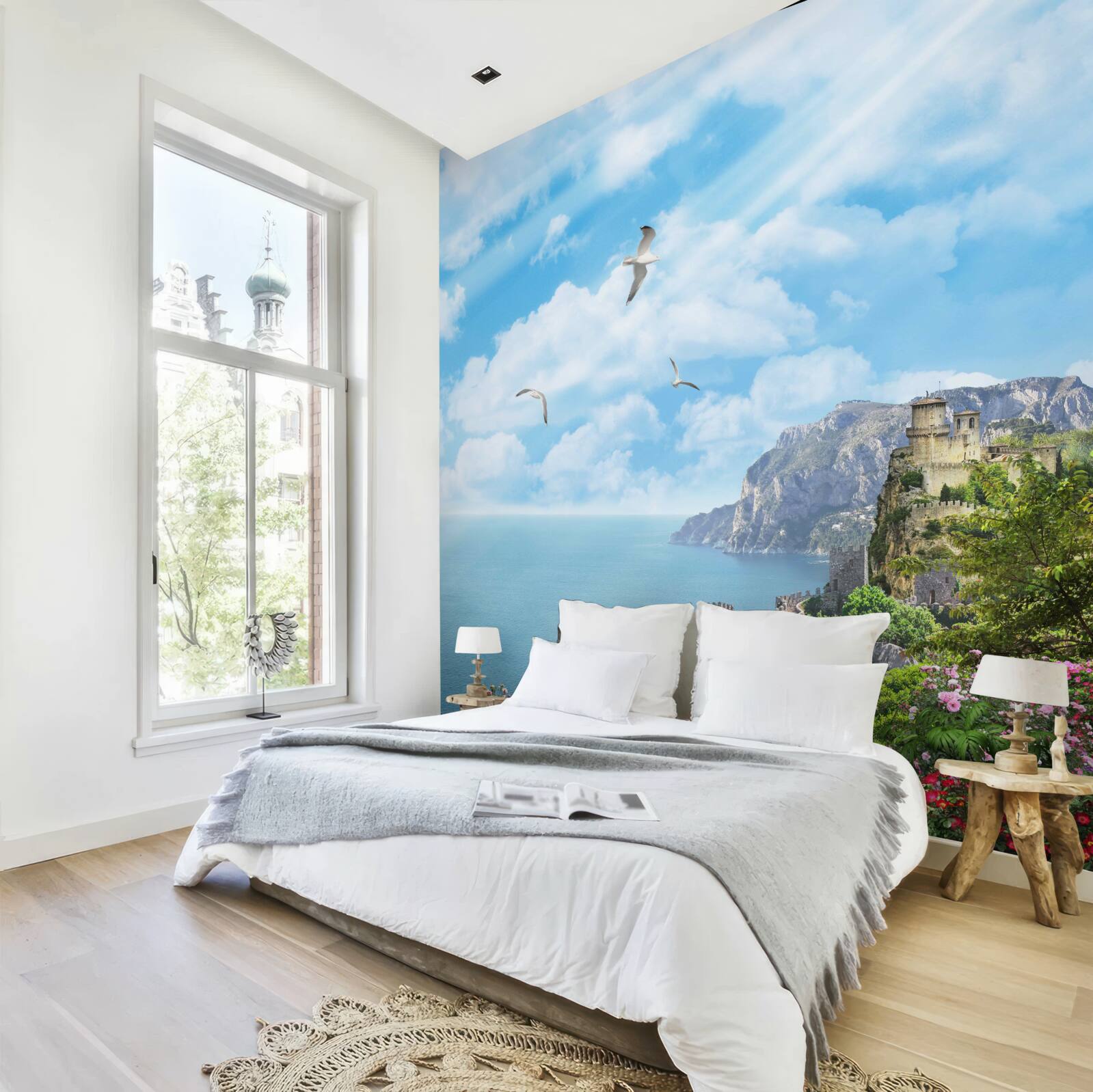 Fotobehang vogels die over de oceaan vliegen