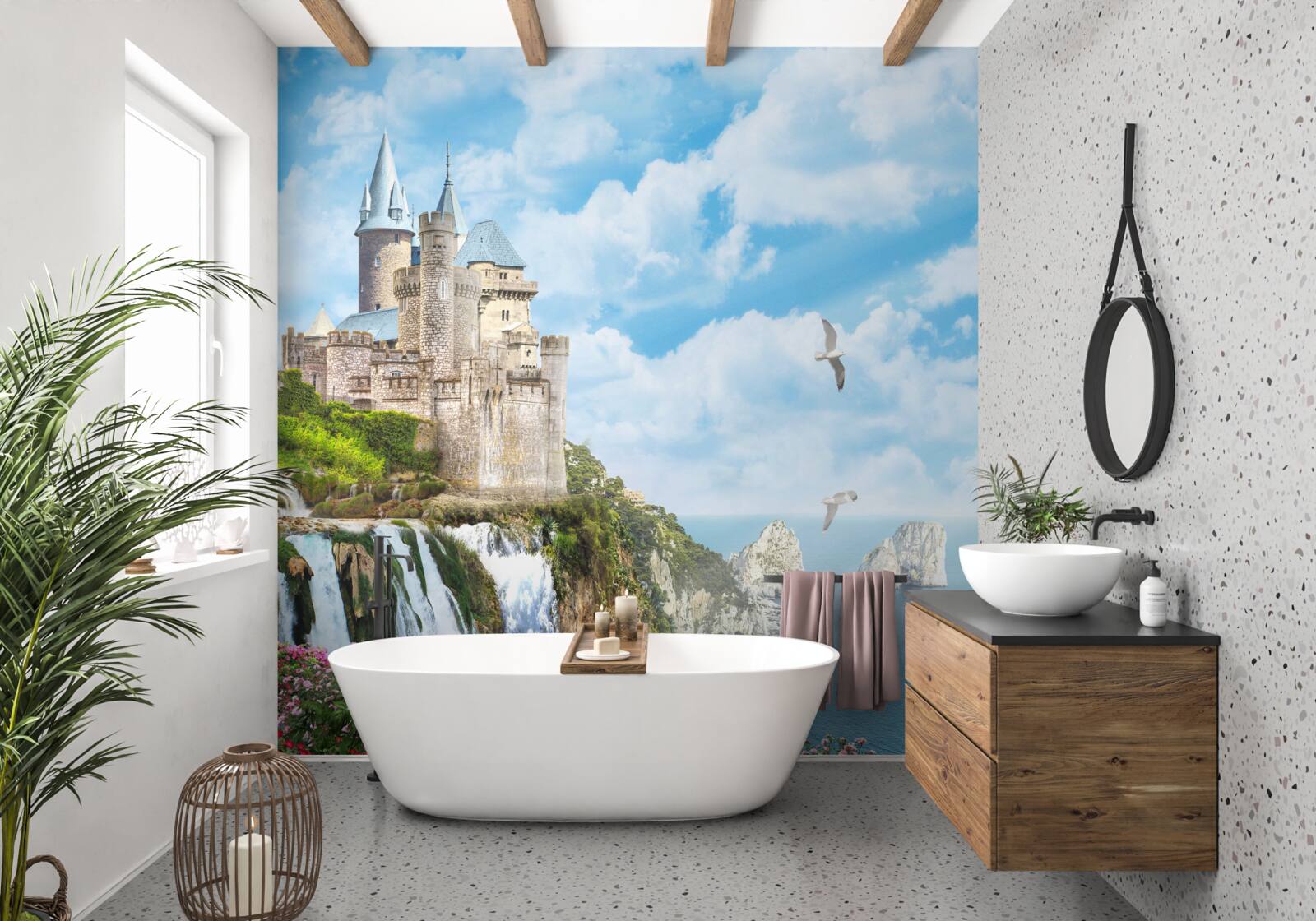 Fotobehang magisch paleis op de klif