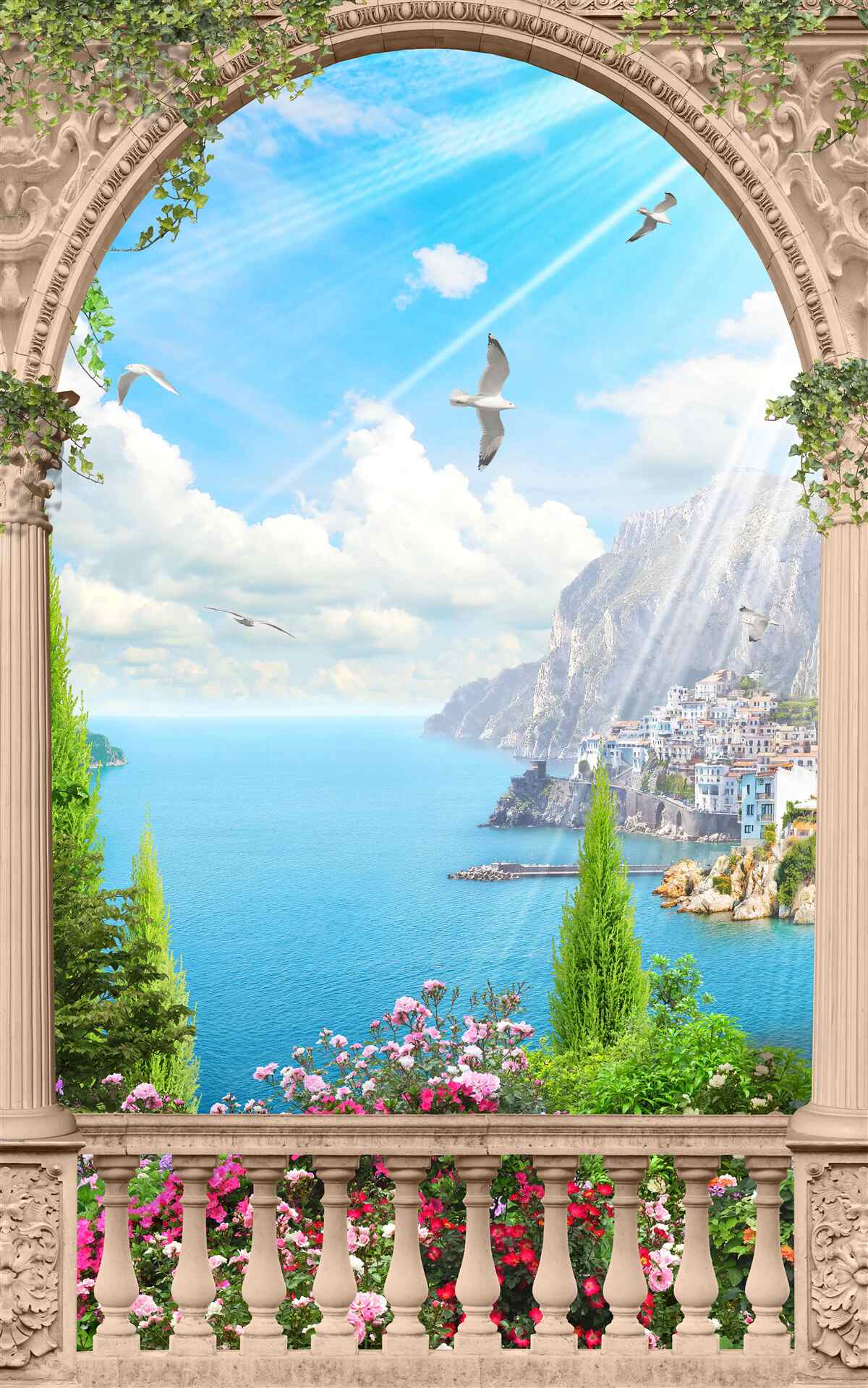 Fotobehang zeegezicht vanuit het raam