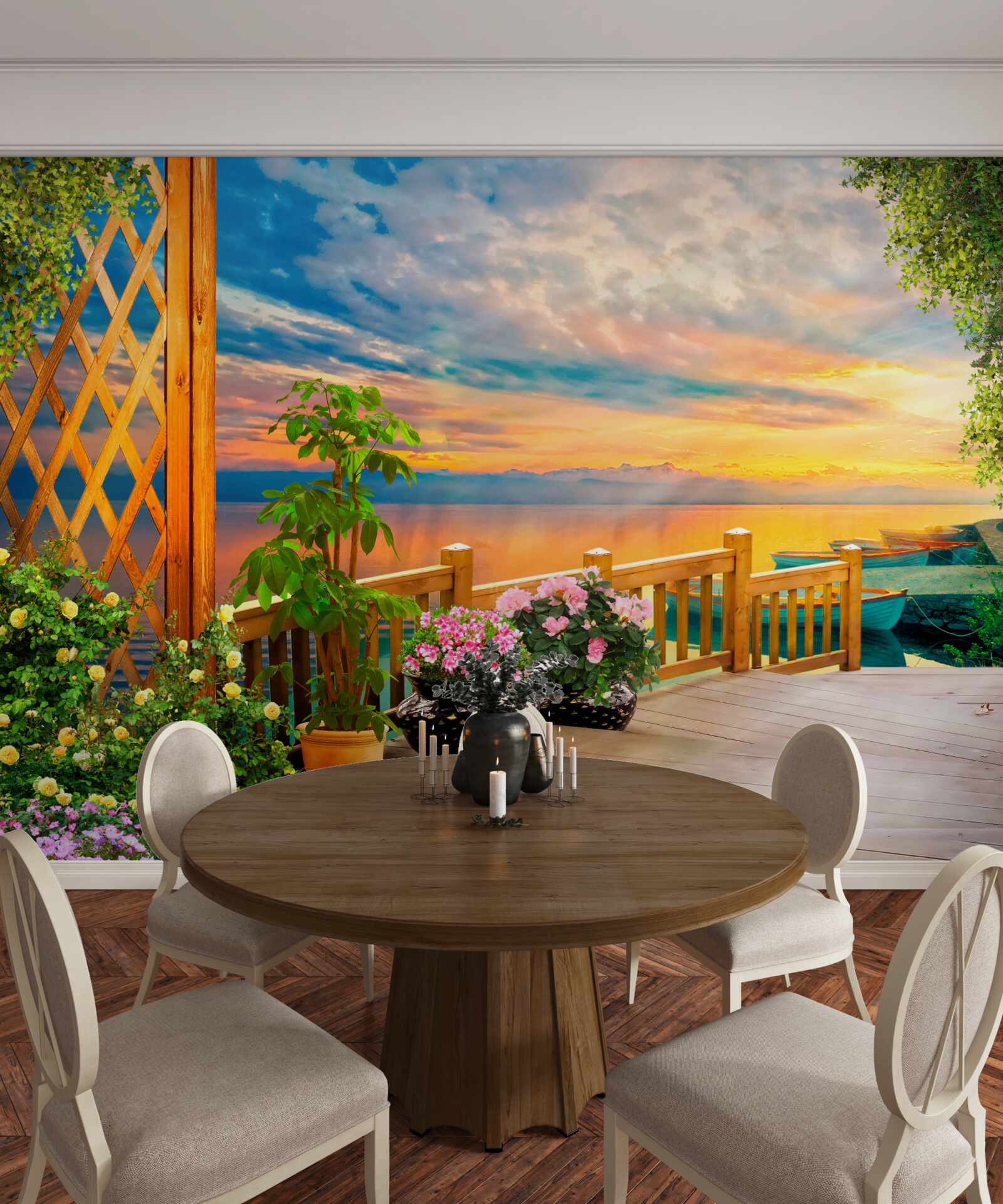 Fotobehang bloemen in potten van verschillende soorten