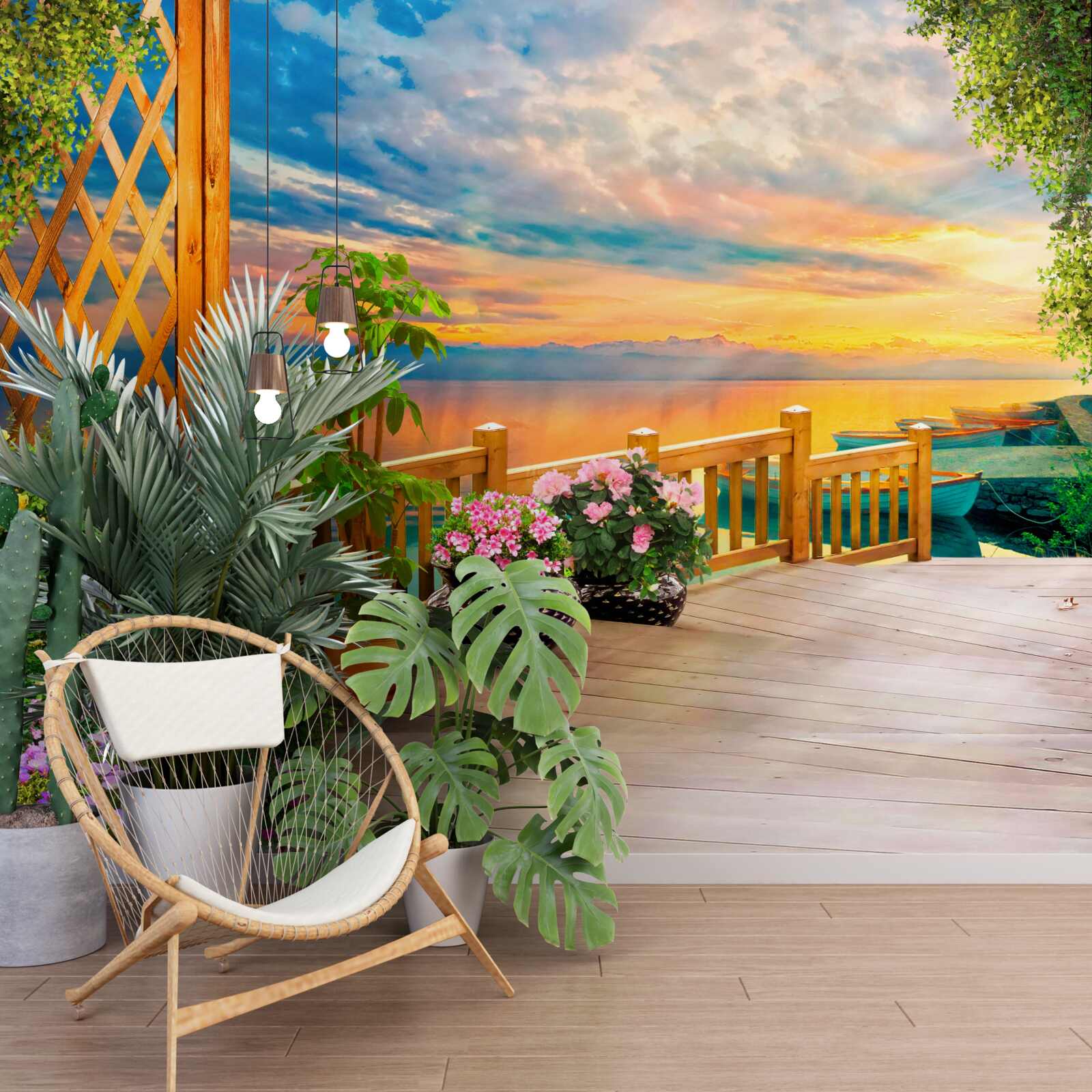 Fotobehang bloemen in potten van verschillende soorten