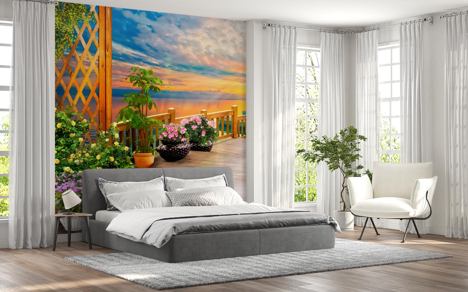 Fotobehang bloemen in potten van verschillende soorten