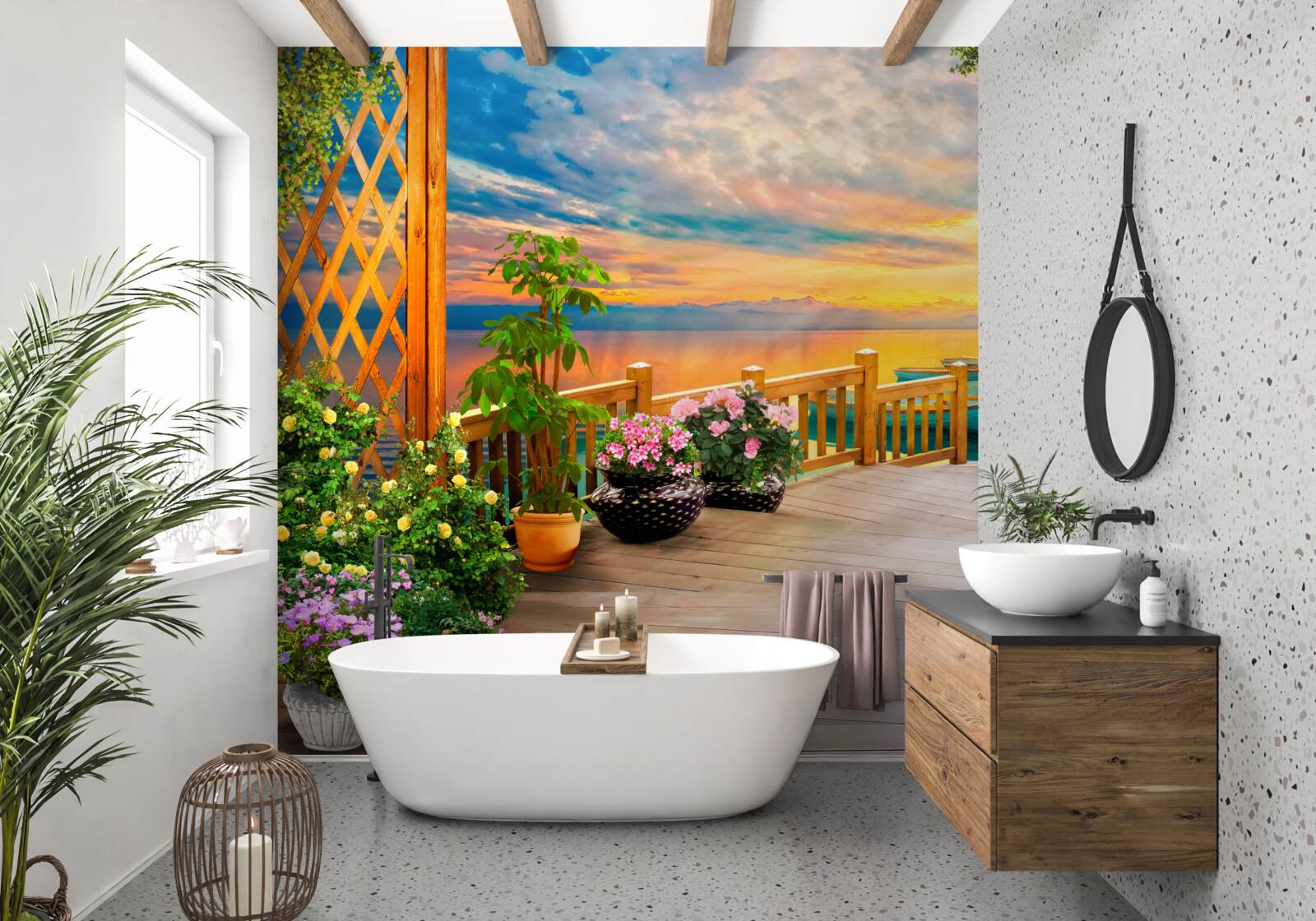 Fotobehang bloemen in potten van verschillende soorten