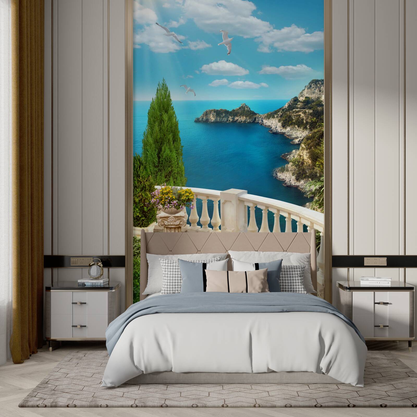 Fotobehang zeezicht vanaf het balkon