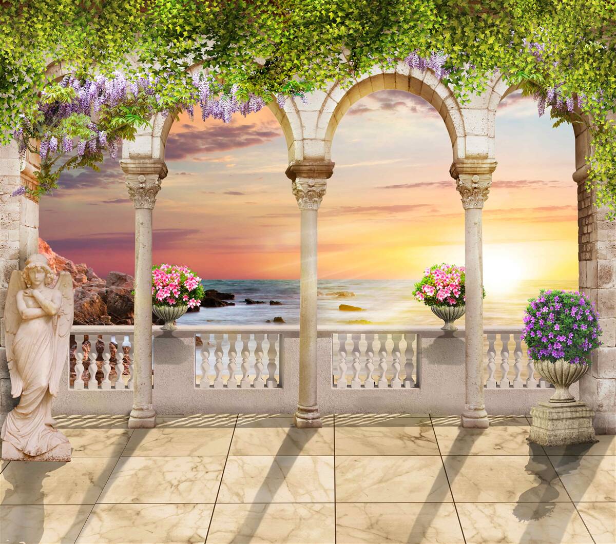 Fotobehang bloemenveranda