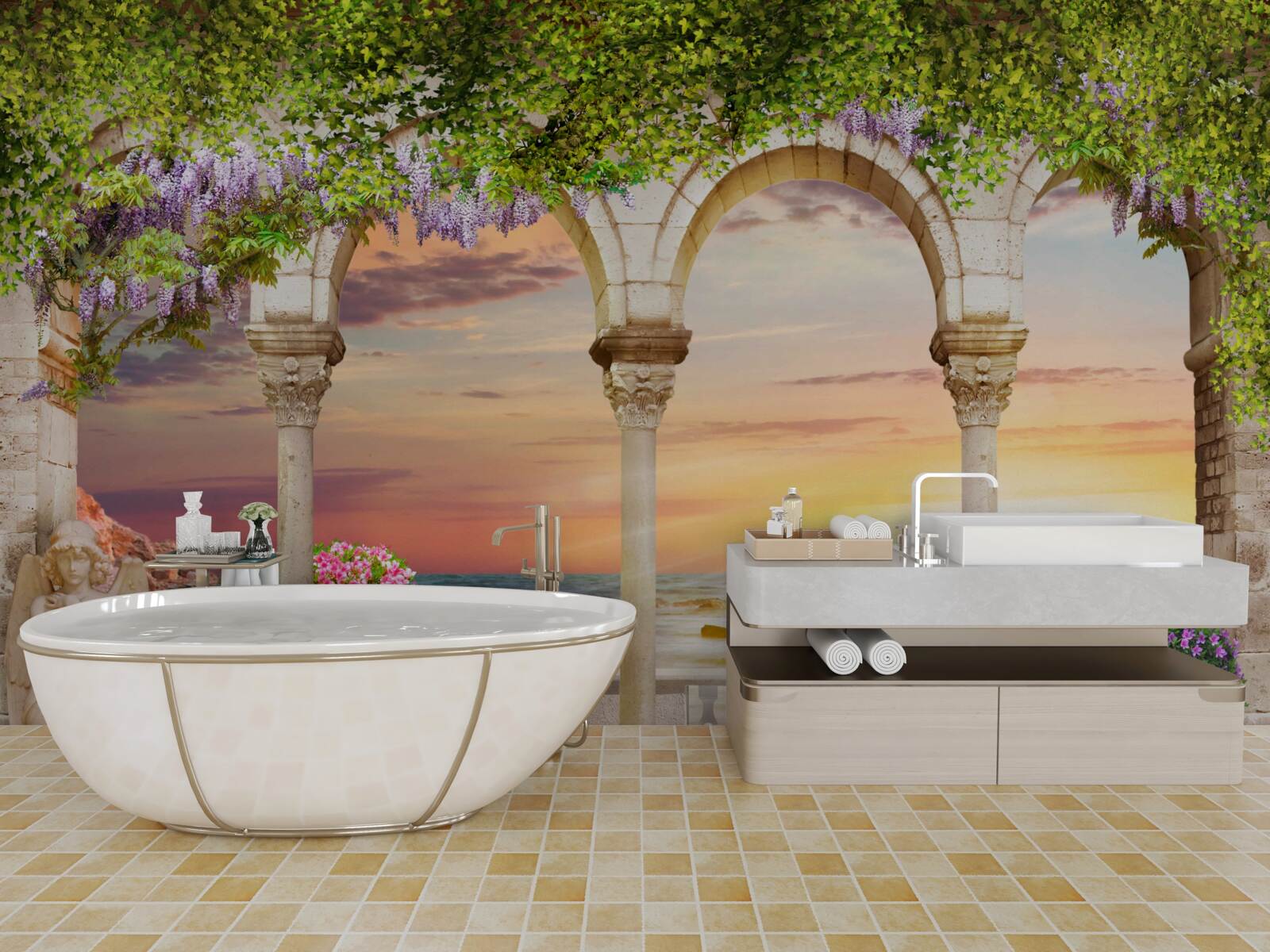 Fotobehang bloemenveranda