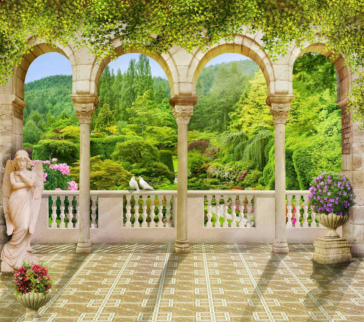 Fotobehang balkon met boogkolommen