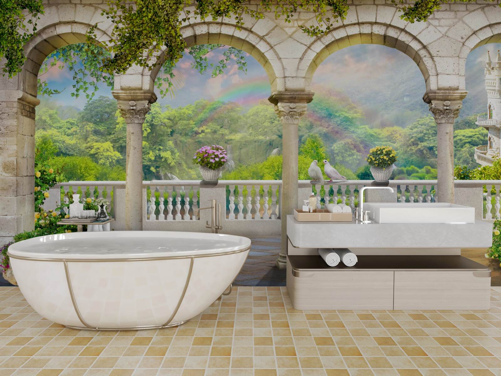 Fotobehang paleis met zuilen in de vorm van bogen