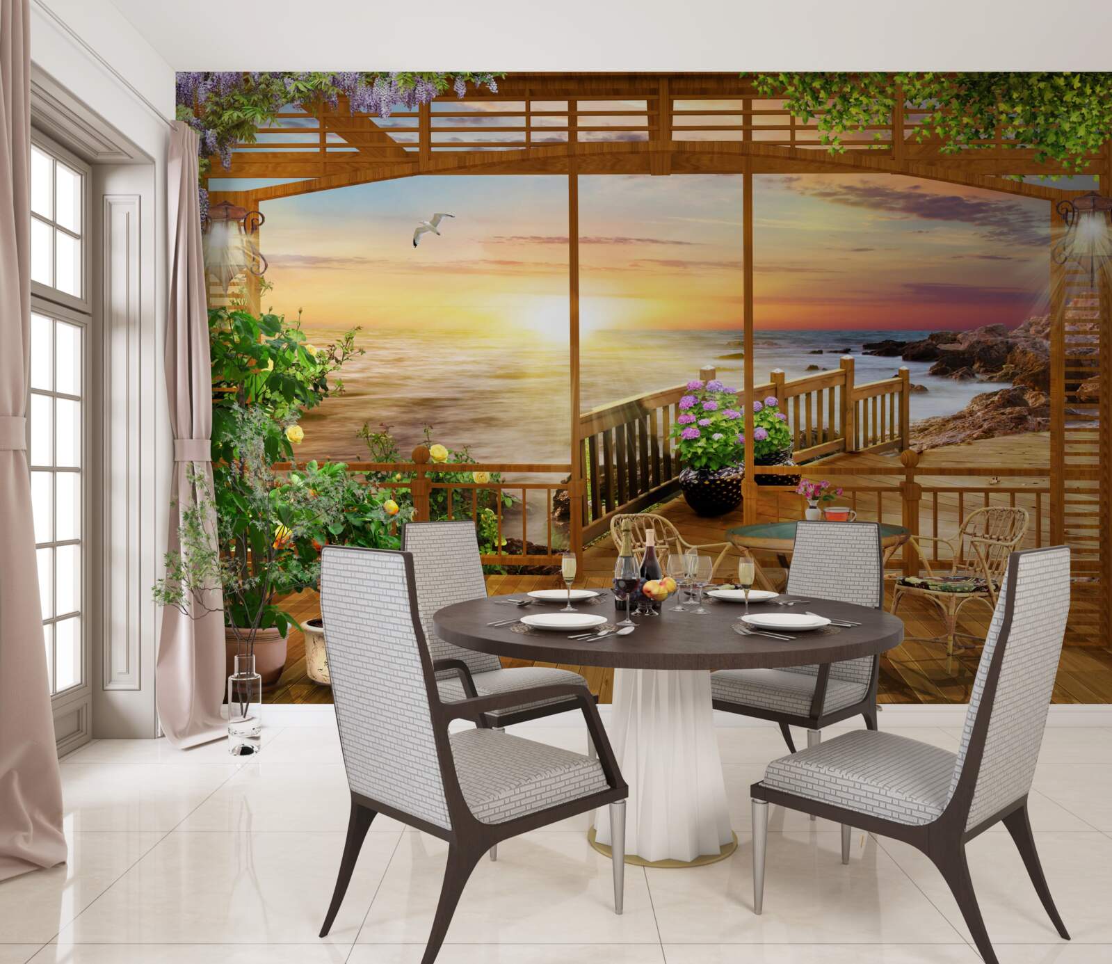 Fotobehang terras met zeezicht
