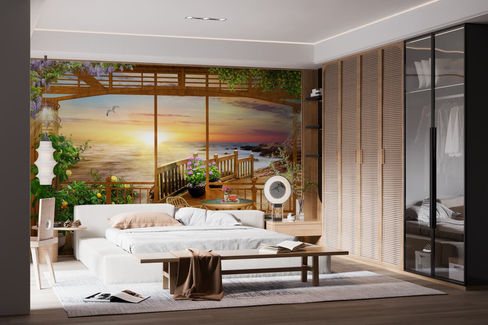 Fotobehang terras met zeezicht